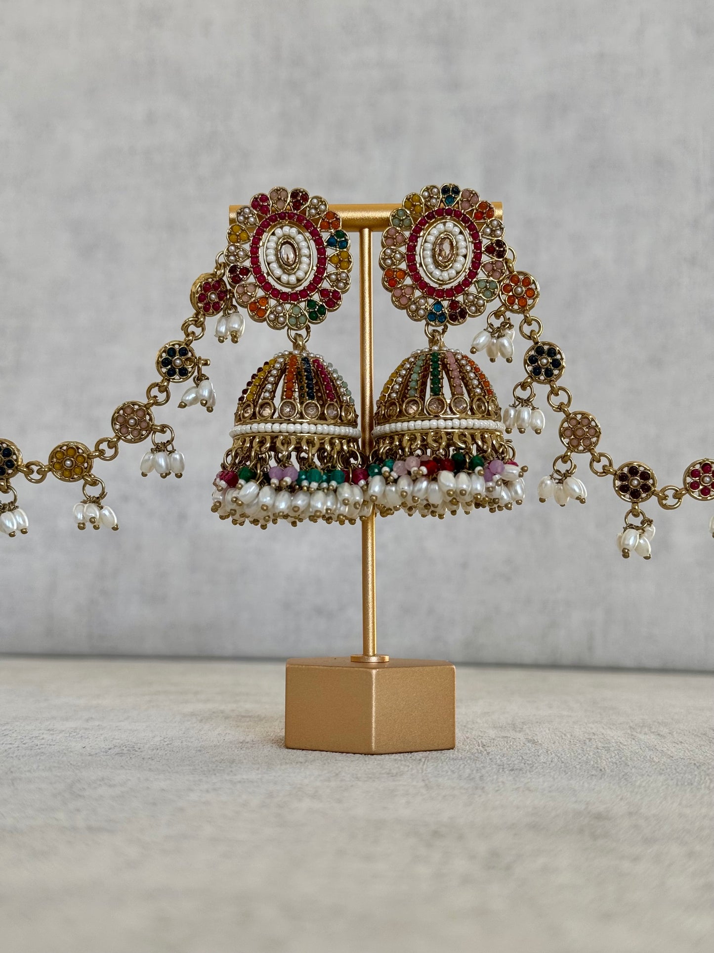 Ayura Designs Satrang Jhumkis – Kundan & Pearl with Multicolor Beaded Sahare