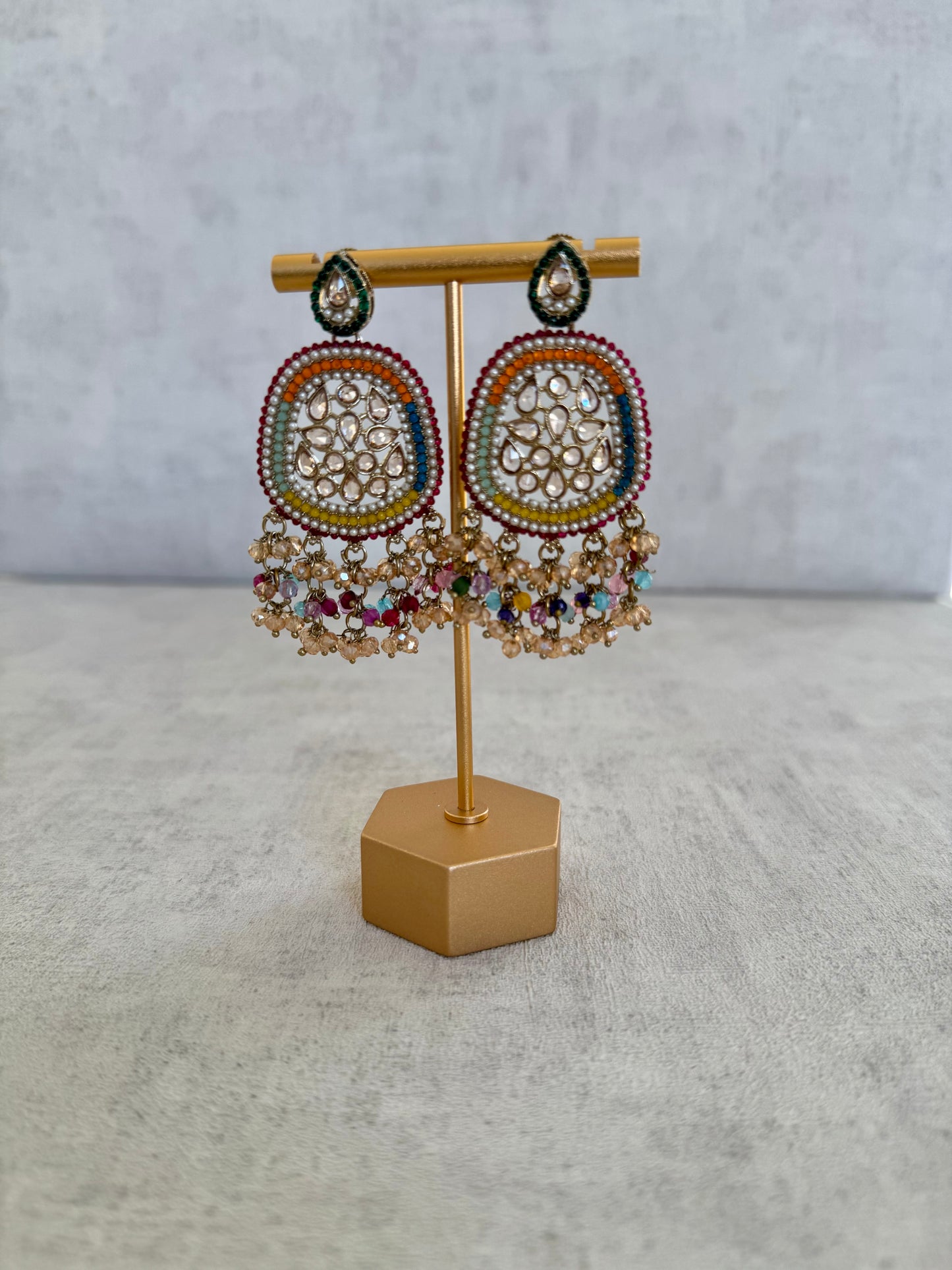 Ayura Designs Geela Earrings – Multicolored Kundan & Pearl Statement Earrings