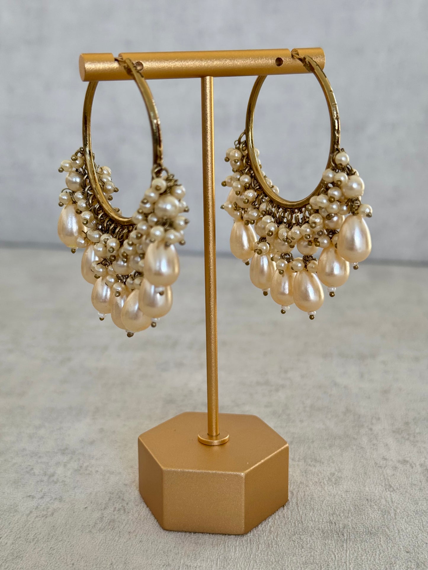 Ayura Designs Jhanak Balis – Antique Gold Pearl Hoops