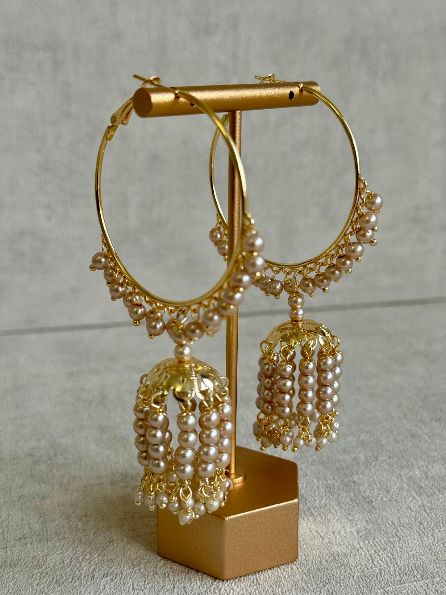 Ayura Designs Nimya Balis – Pearl Hoop Earrings with Dome Jhumki Drops