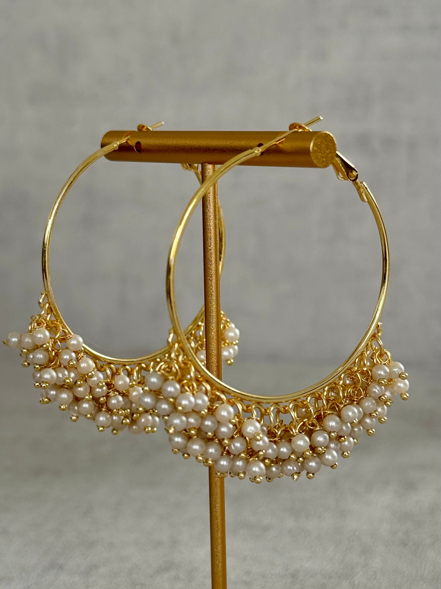 Ayura Designs Virsa Bali – Pearl-Embellished Gold Hoops