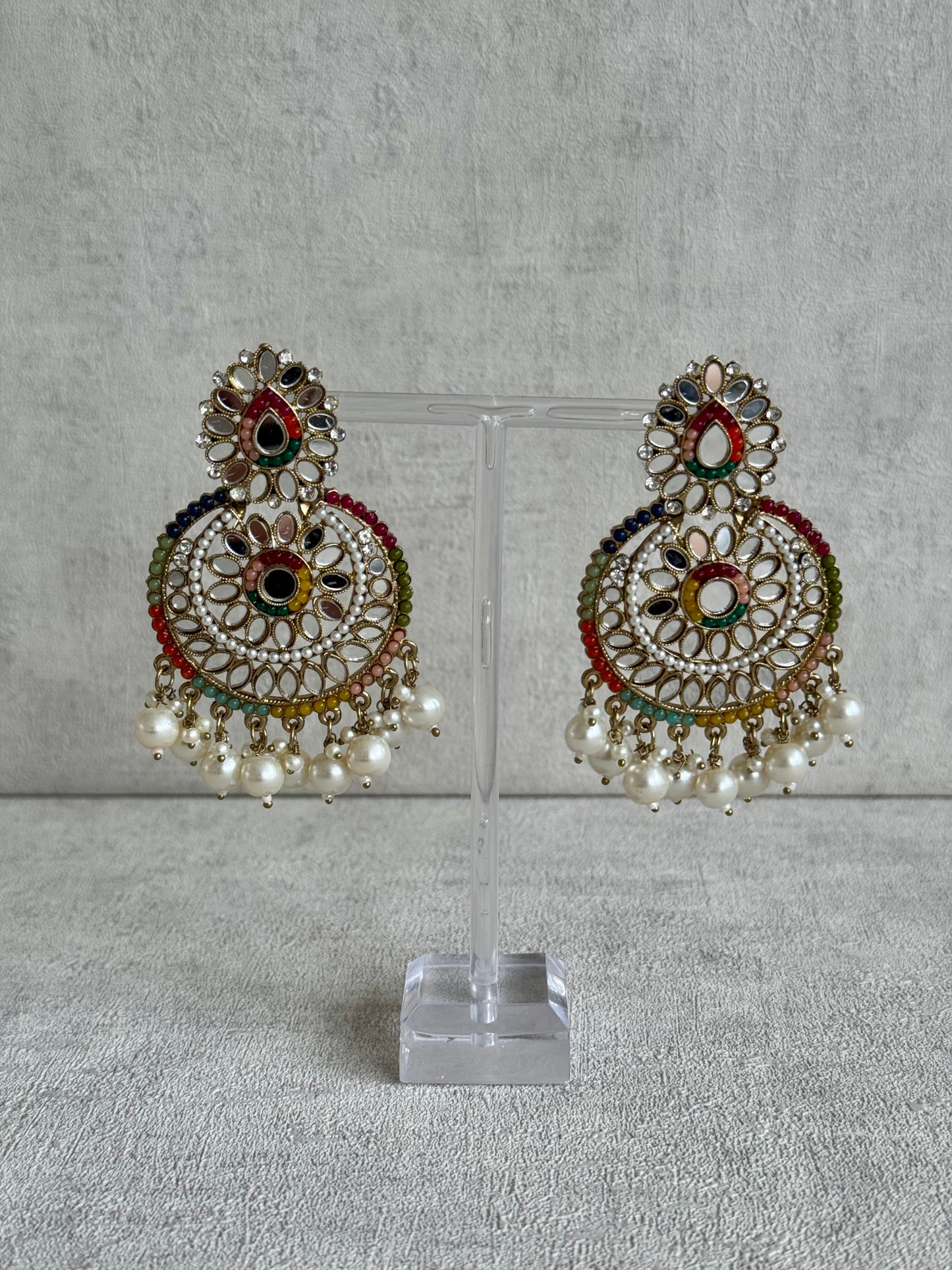Ayura Designs Dilkash Tikka Set with Earrings – Multicolour Meenakari, Kundan, Mirror Work & Pearls