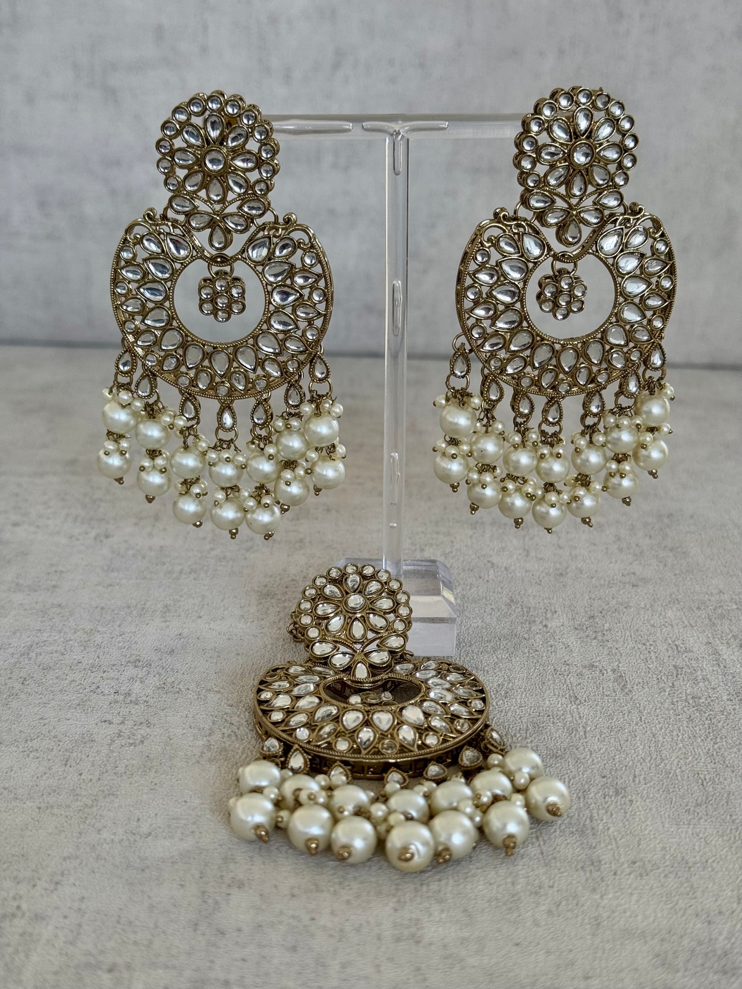 Ayura Designs Roshni Tikka Set - Antique Gold Kundan with Pearl Detailing
