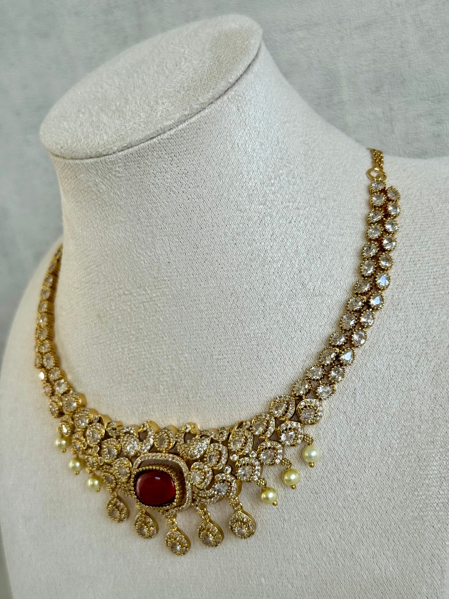 Ayura Designs Amreen Set with Earrings – Interchangeable Centre Stones with Peacock Motifs, Crystal Detailing & Pearl Drops