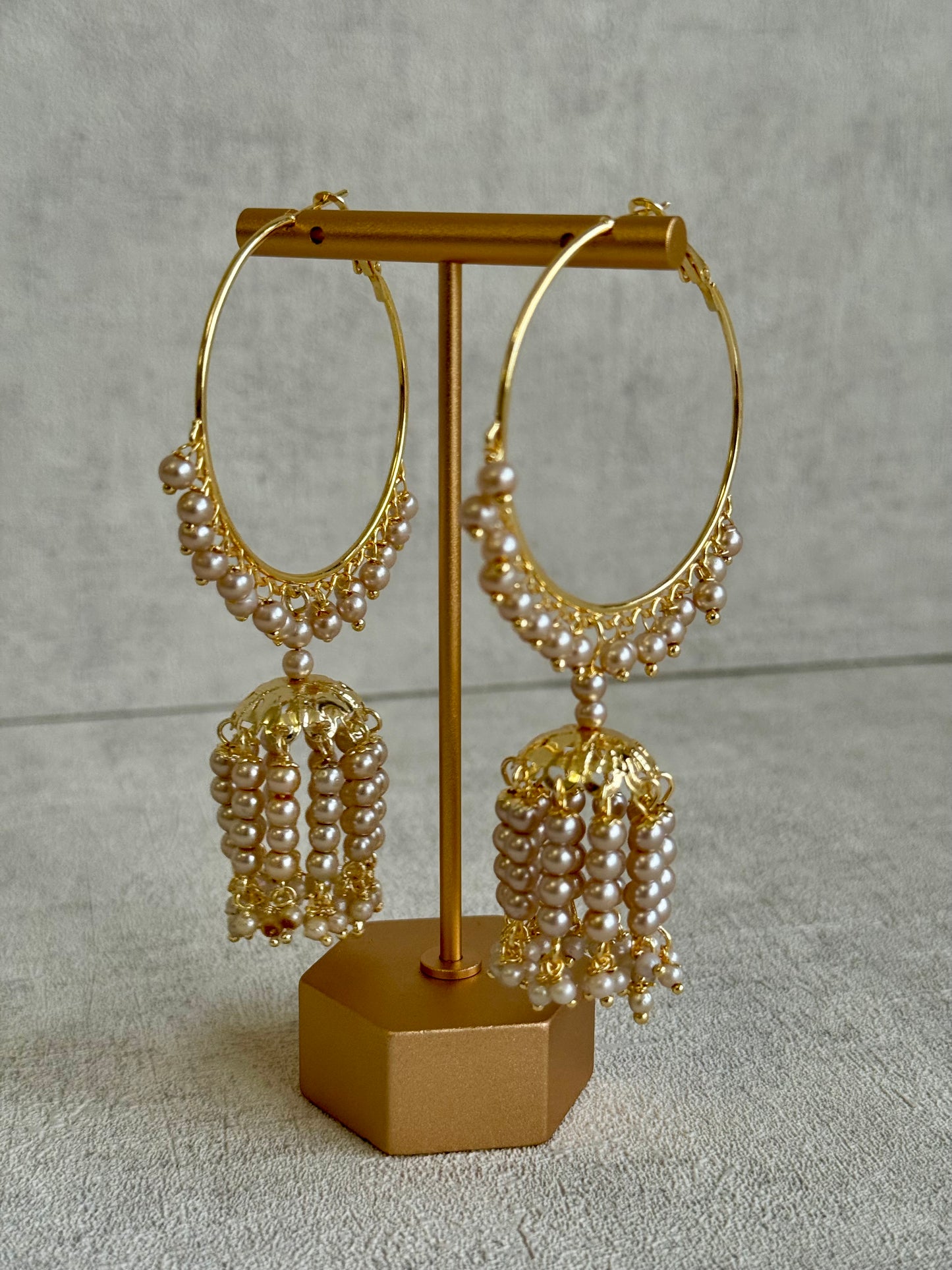 Ayura Designs Nimya Balis – Pearl Hoop Earrings with Dome Jhumki Drops