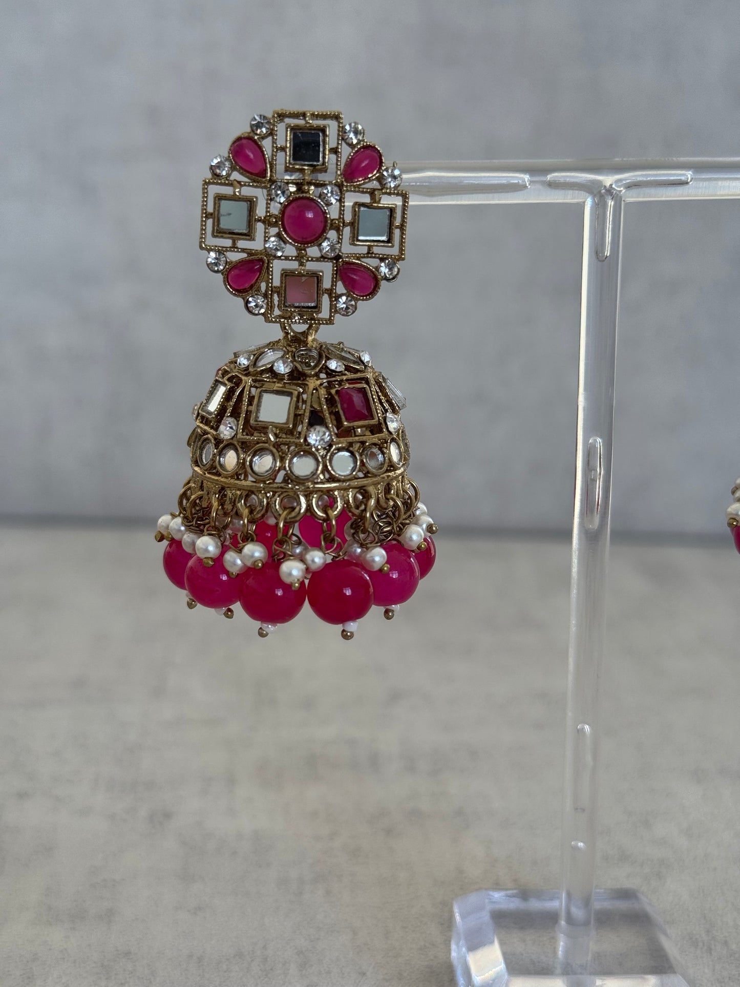 Ayura Designs Heer Tikka Set with Jhumkis – Pink, Mirror & Polki Stonework