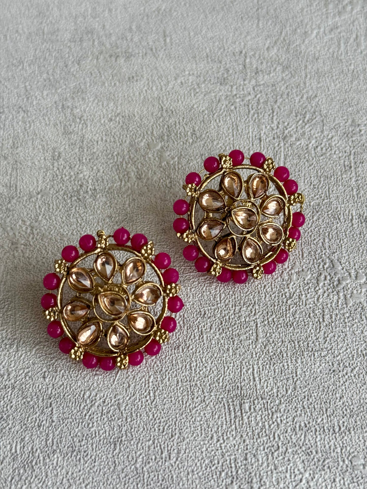 Ayura Designs Hala Set with Tikka & Studs – Magenta Beads & Champagne Kundan