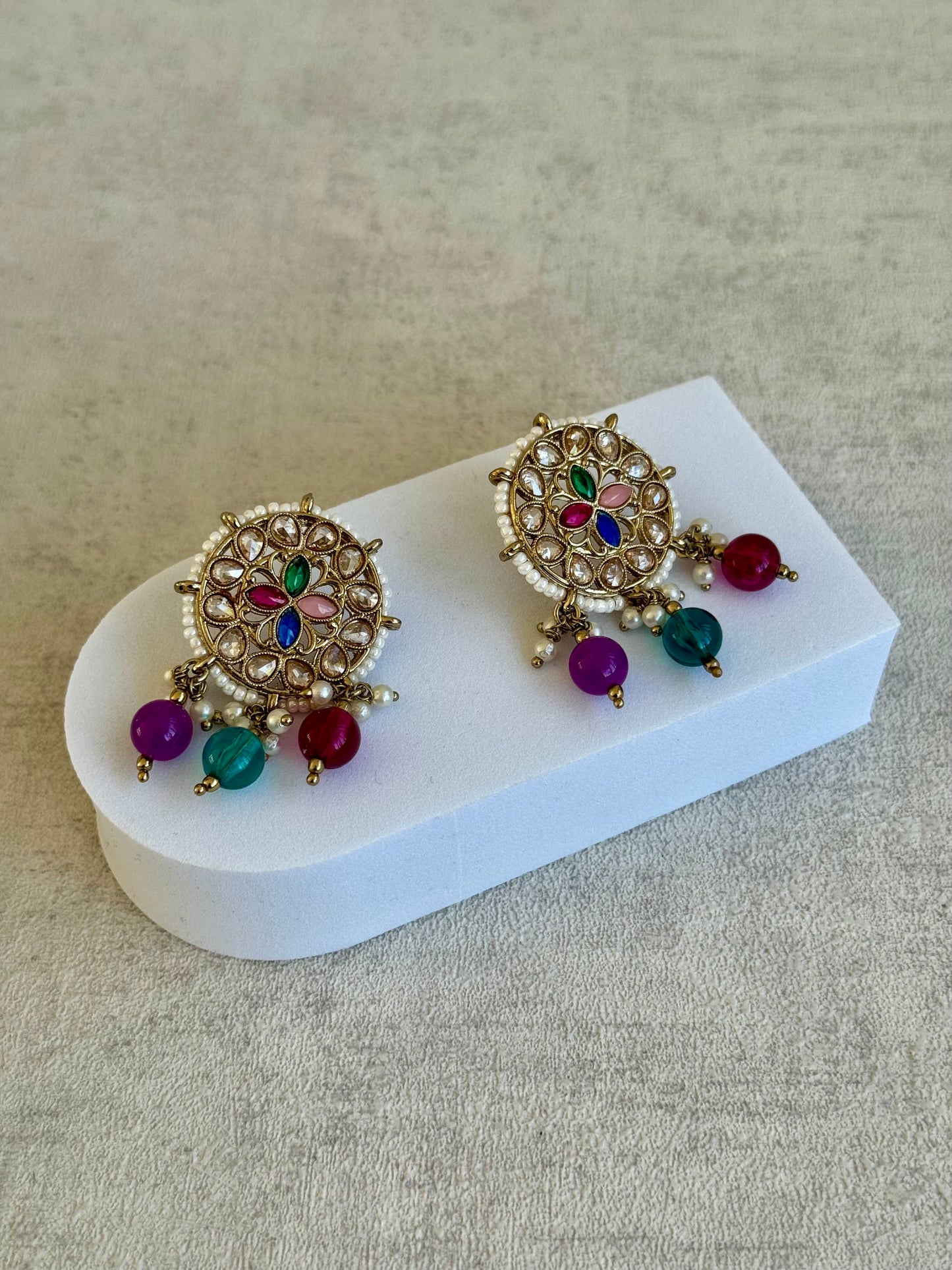 Ayura Designs Ifrah Tikka Set with Studs – Multicolour Stones, Kundan Work & Gold Finish