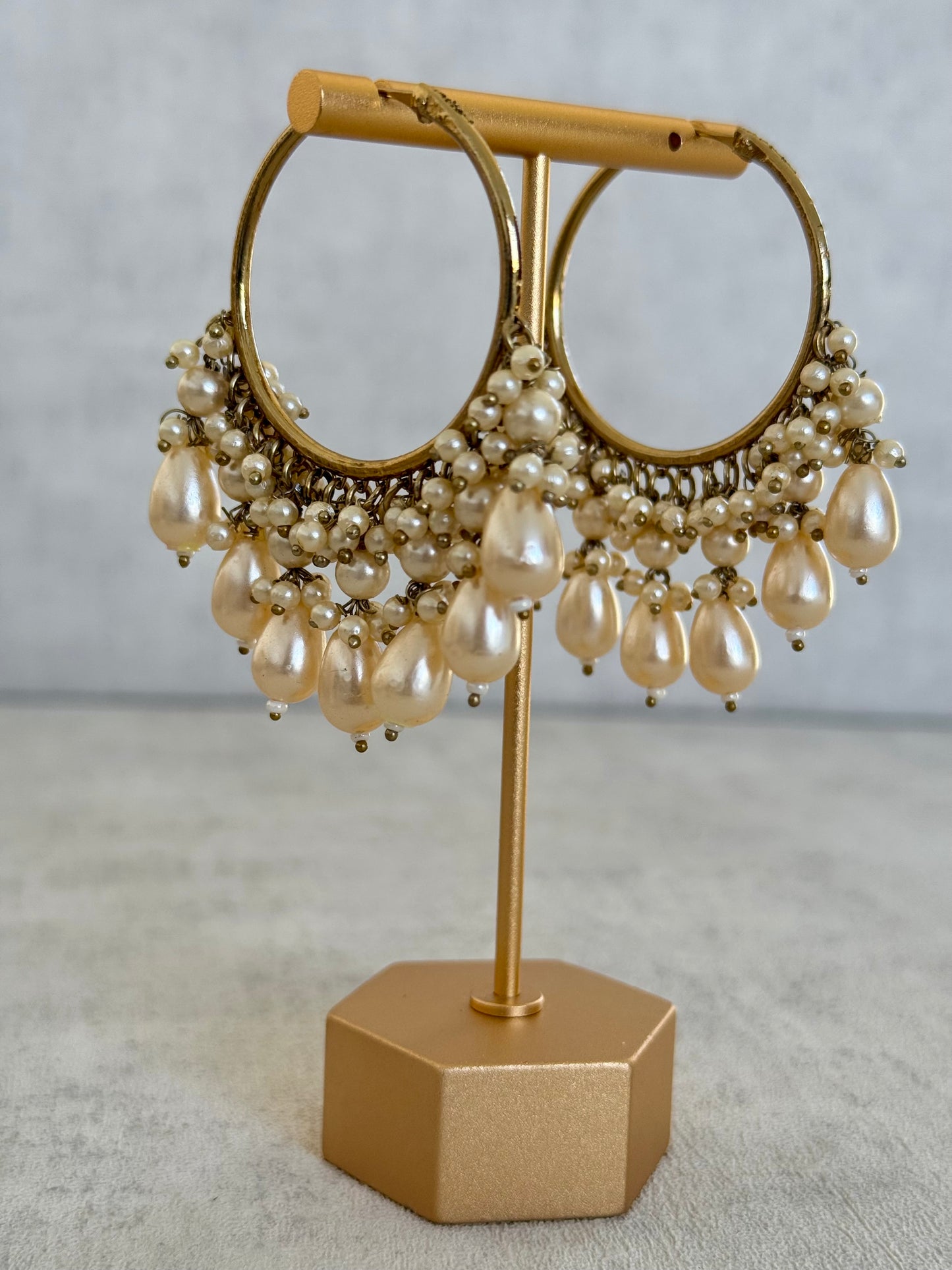 Ayura Designs Jhanak Balis – Antique Gold Pearl Hoops