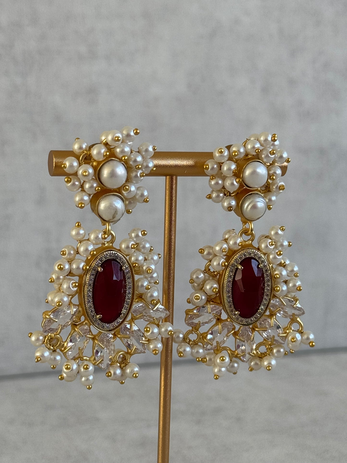 Ayura Designs Seraphina Earrings – Ruby, Pearls & Crystals