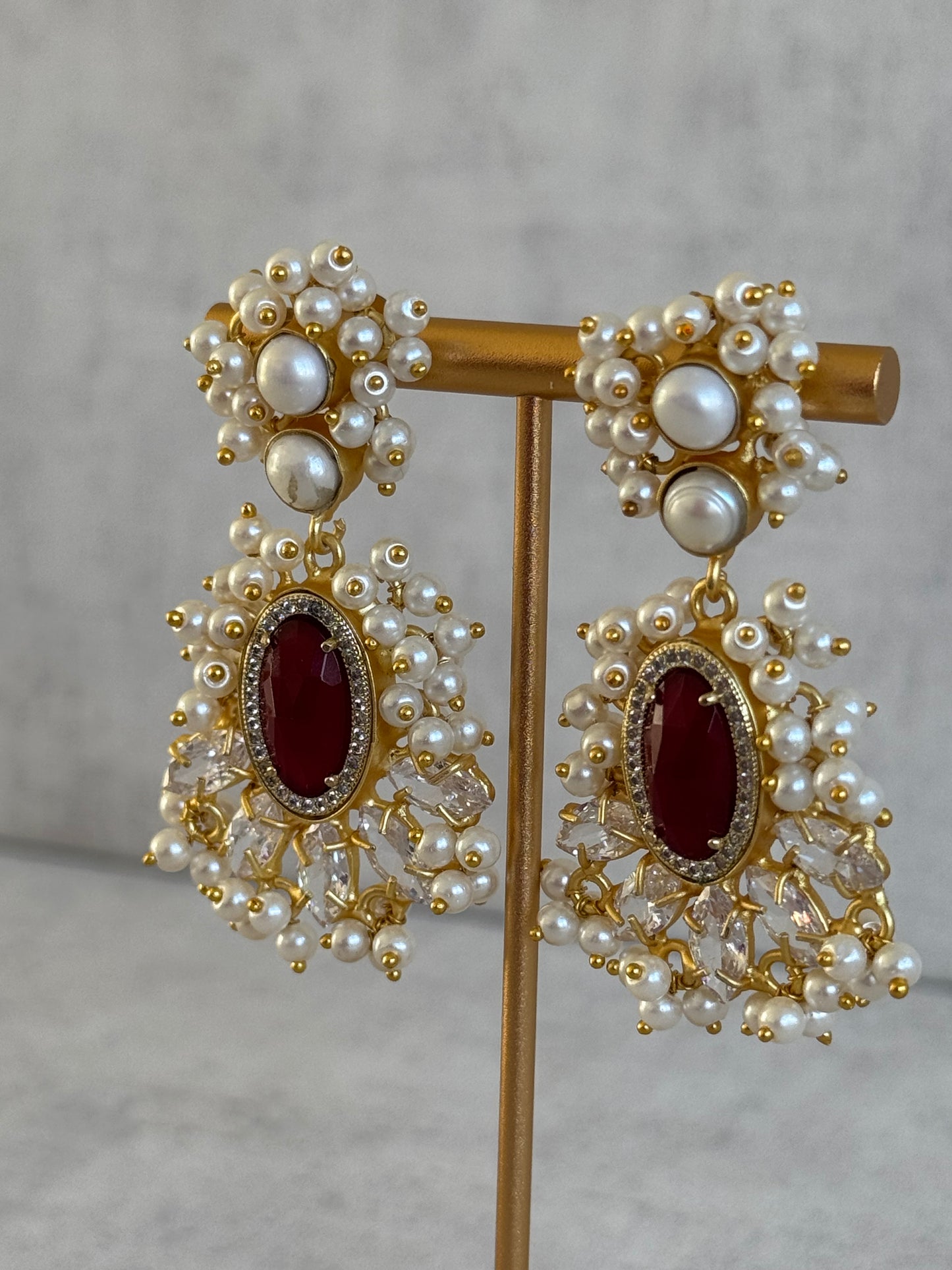 Ayura Designs Seraphina Earrings – Ruby, Pearls & Crystals