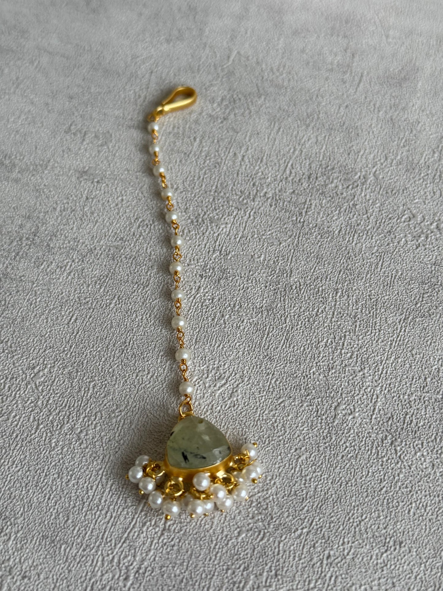 Ayura Designs Lala Set with Tikka & Earrings – Prehnite, Swarovski Crystals & Pearls