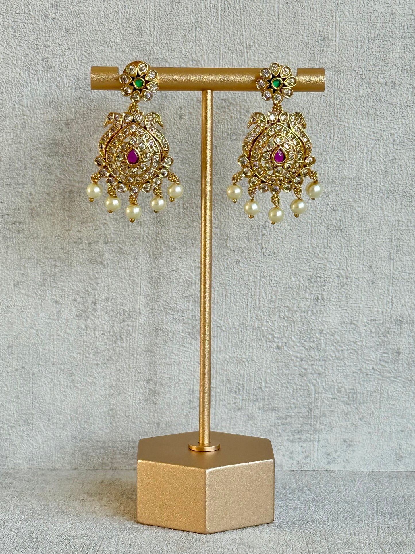 Ayura Designs Qiyara Set – Antique Gold Necklace with Rani Pink, Emerald Green & Pearl Detailing