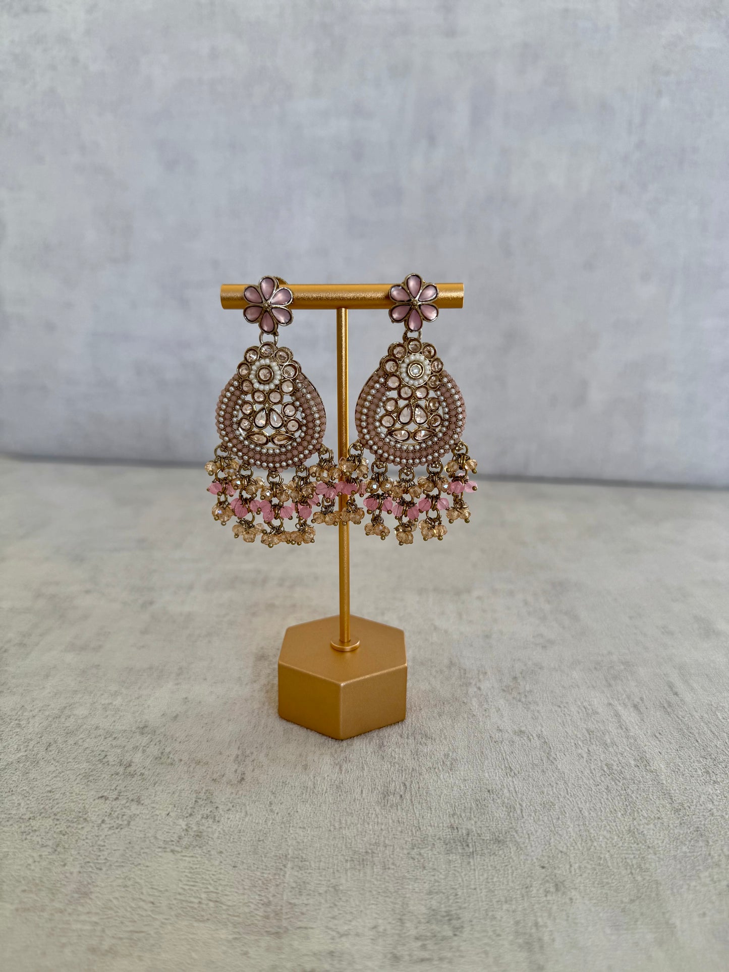 Ayura Designs Geela Earrings – Blush Pink Kundan & Pearl Statement Earrings