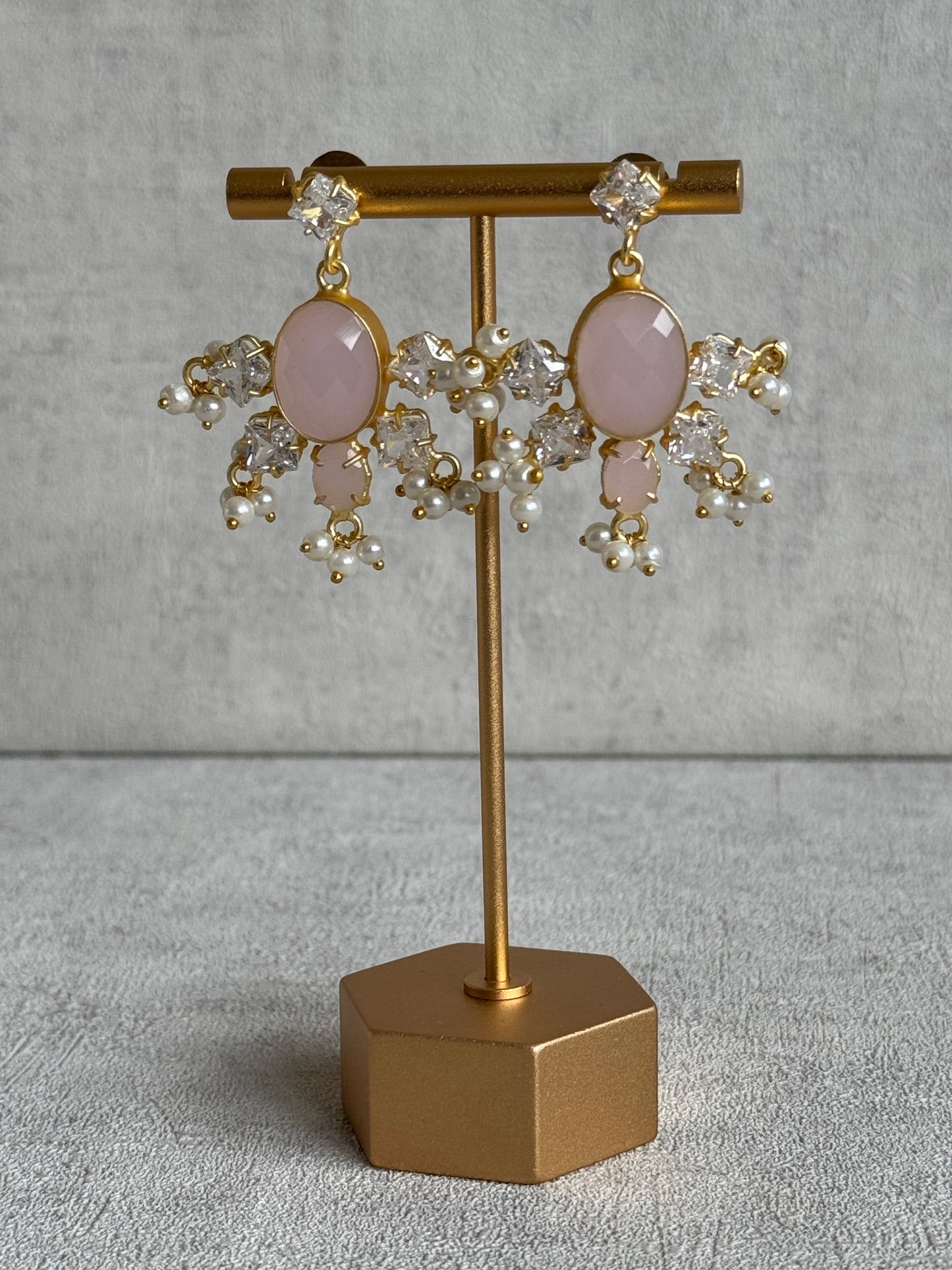 Ayura Designs Parisa Set with Tikka & Earrings – Rose Quartz, Crystals & Pearls