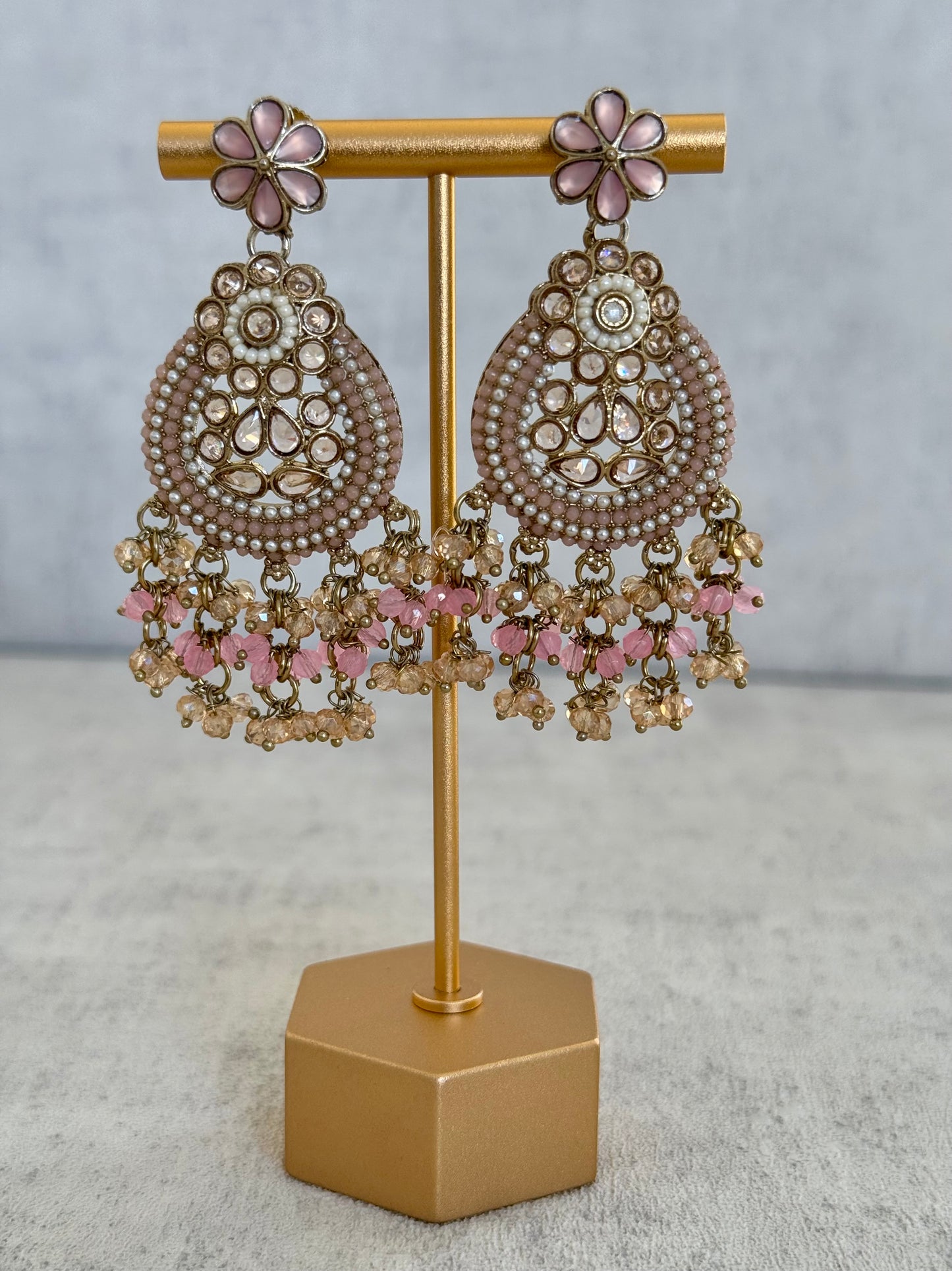 Ayura Designs Geela Earrings – Blush Pink Kundan & Pearl Statement Earrings