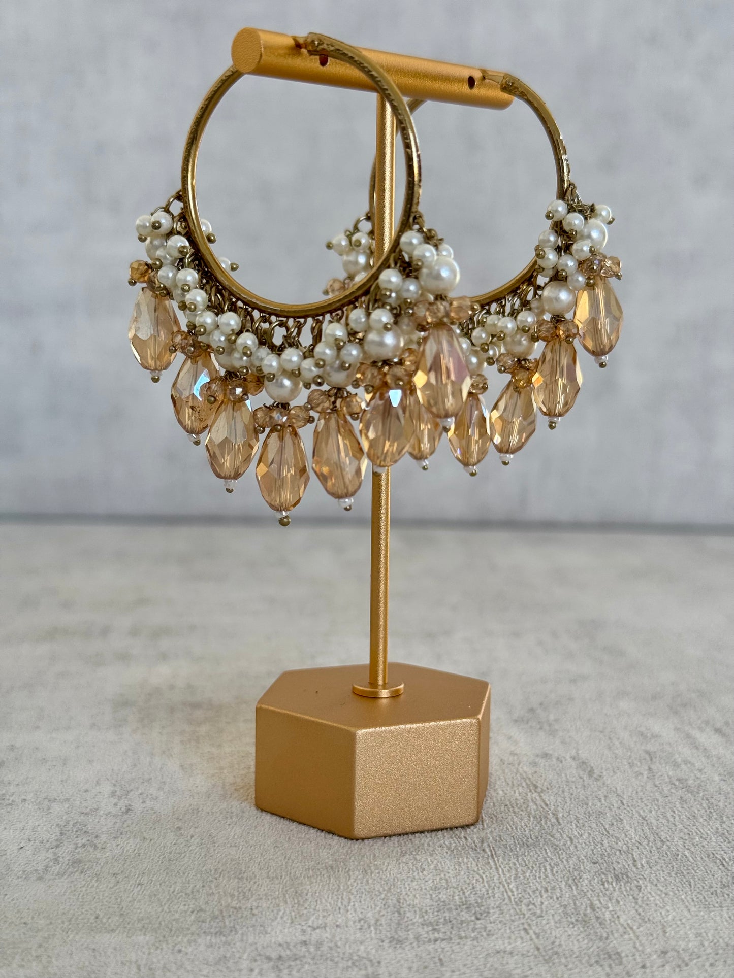 Ayura Designs Jhanak Balis – Champagne Crystal & Pearl Hoops