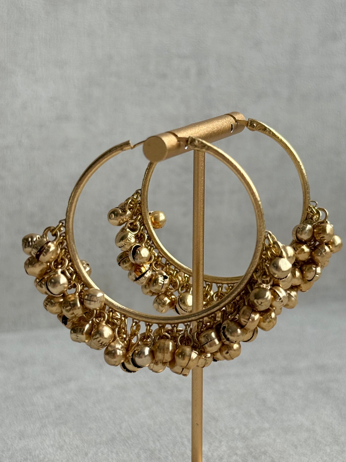 Ayura Designs Ghungroo Balis – Hoop Earrings with Traditional Ghungroo Detailing in Antique Gold Finish