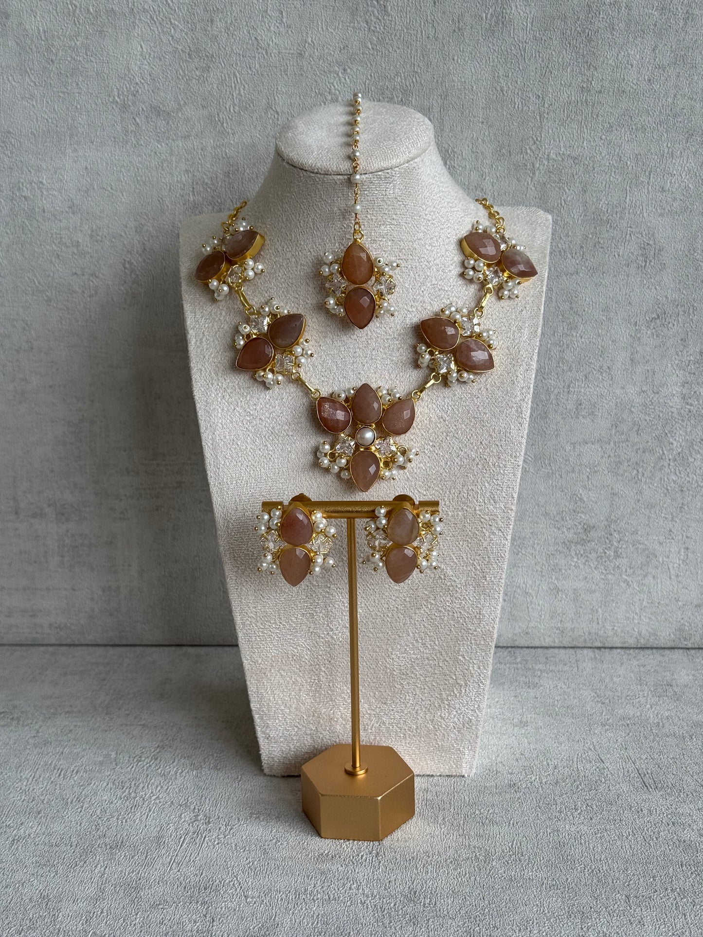 Ayura Designs Solara Set with Tikka & Earrings – Sunstone, Crystals & Pearls