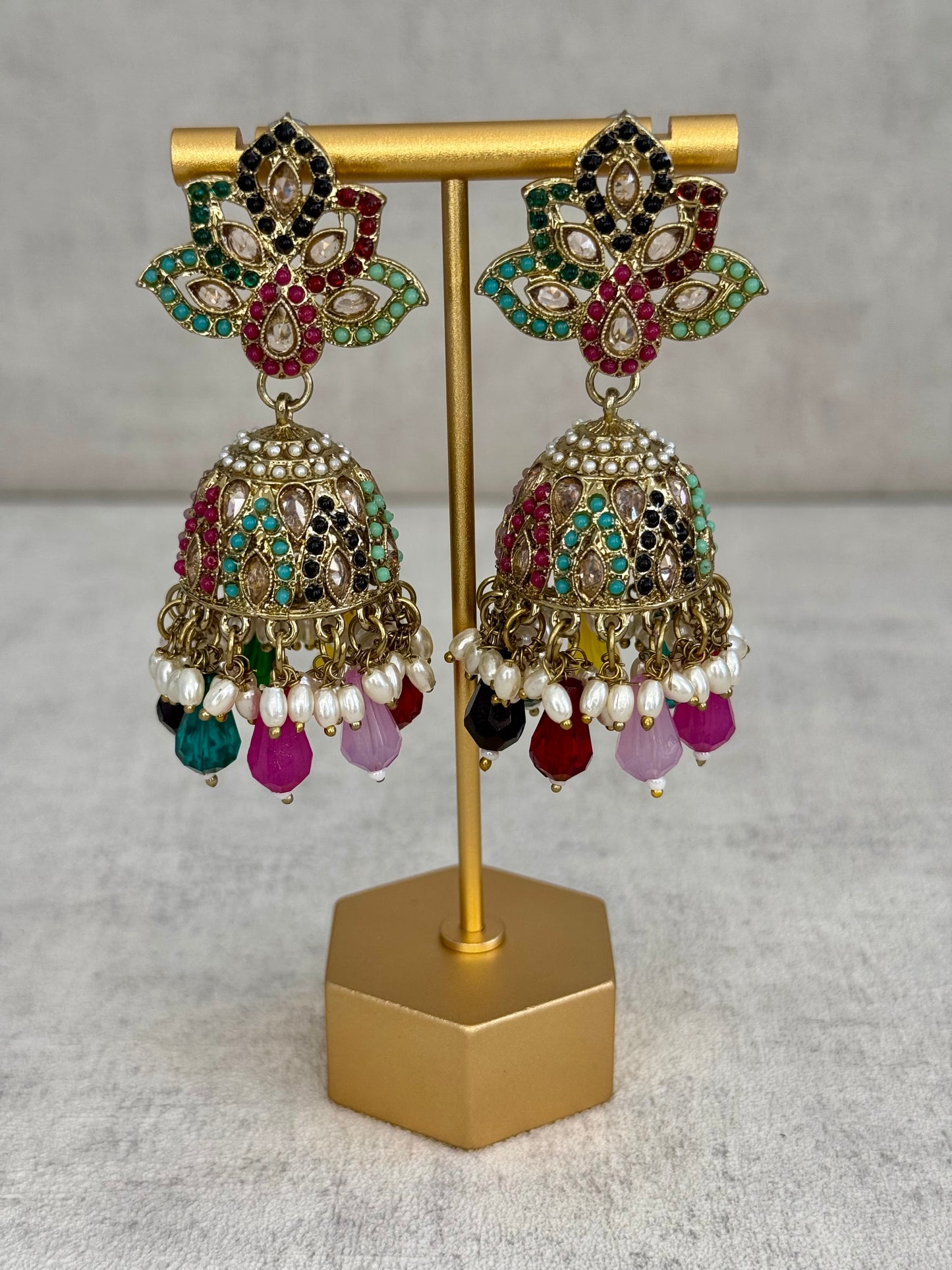 Ayura Designs Wafa Jhumkis – Gold & Multicolor Earrings