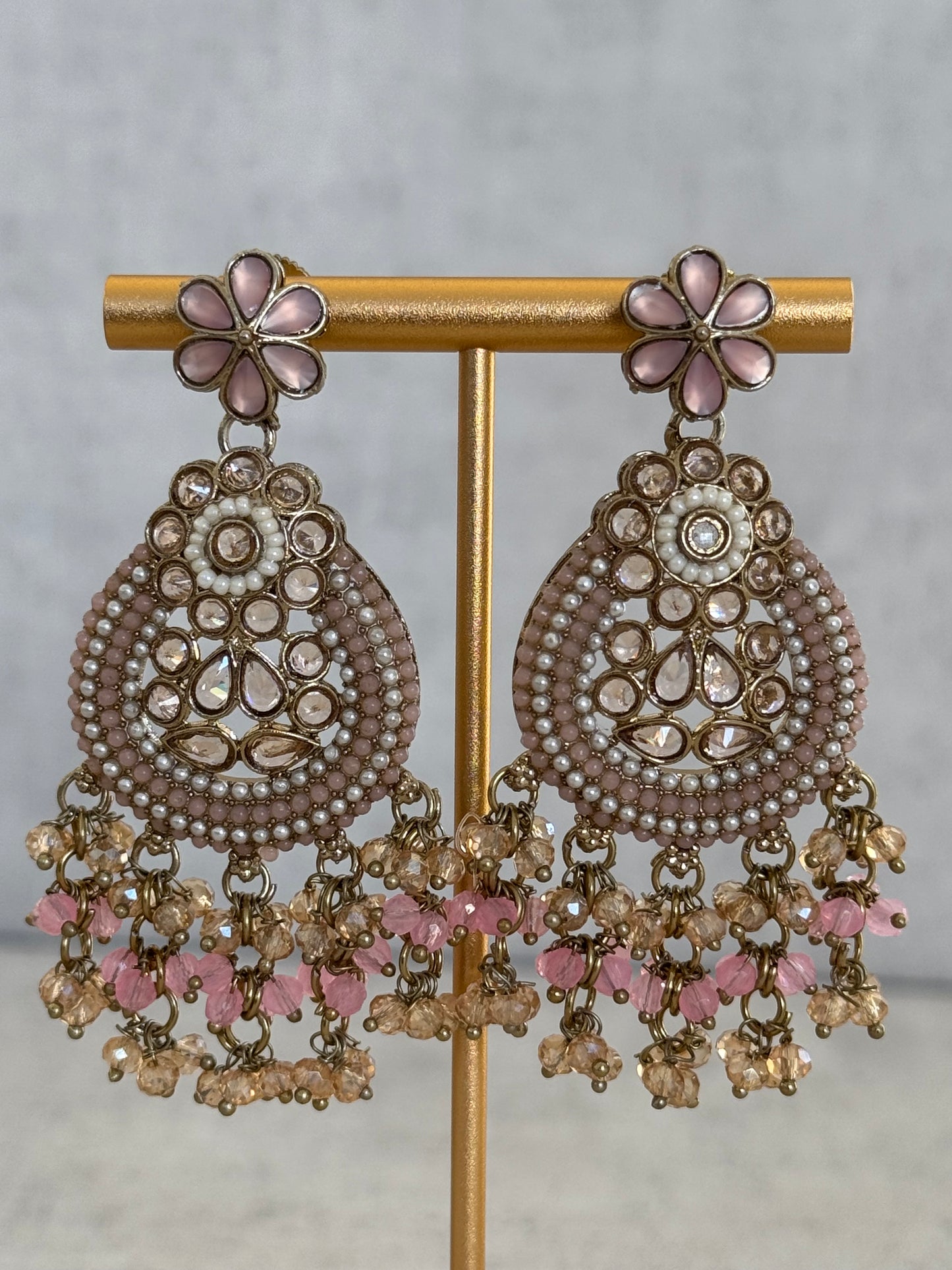 Ayura Designs Geela Earrings – Blush Pink Kundan & Pearl Statement Earrings