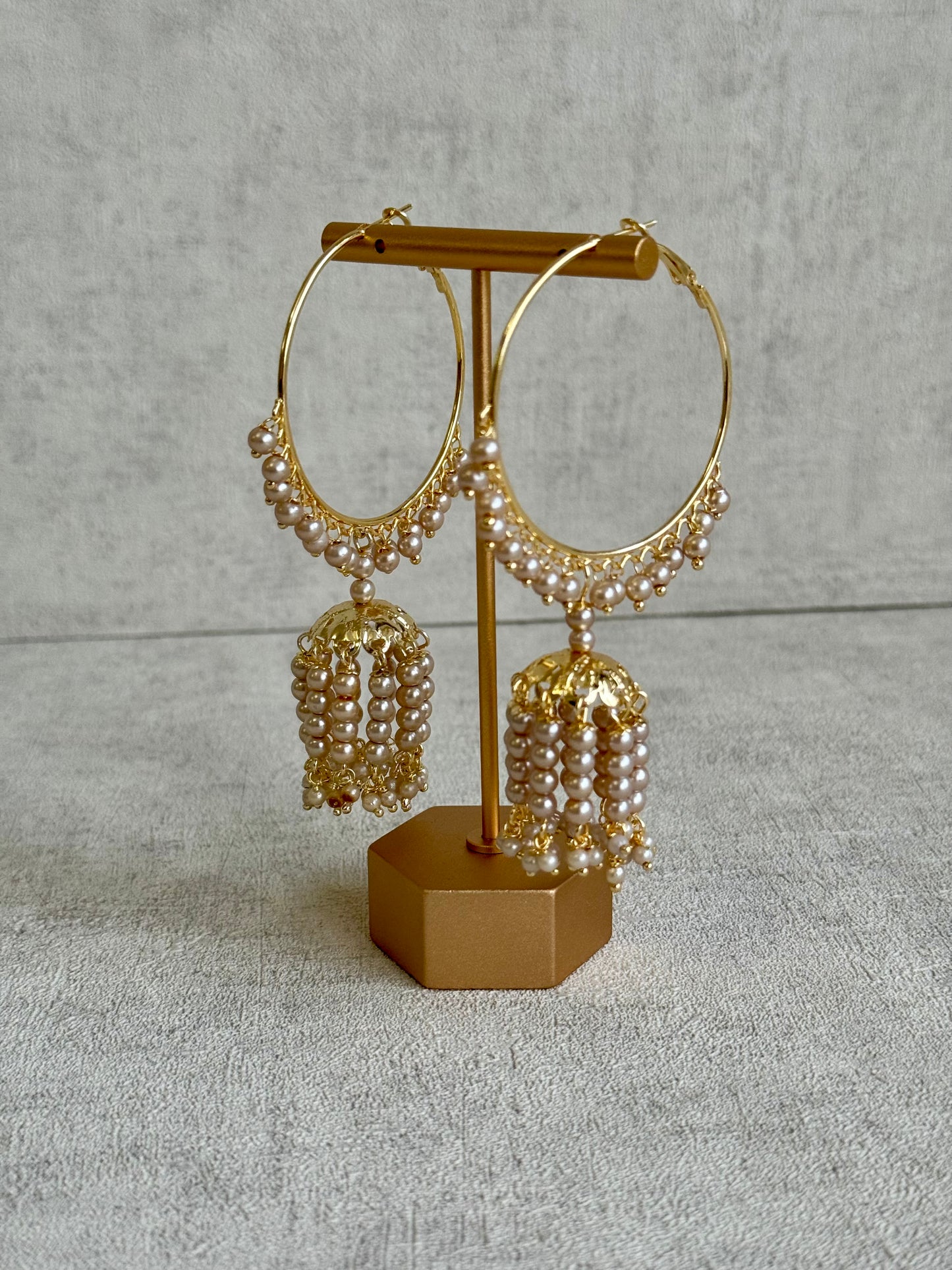 Ayura Designs Nimya Balis – Pearl Hoop Earrings with Dome Jhumki Drops