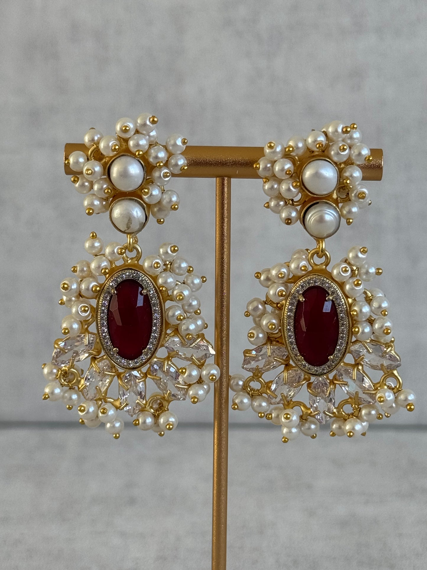Ayura Designs Seraphina Earrings – Ruby, Pearls & Crystals
