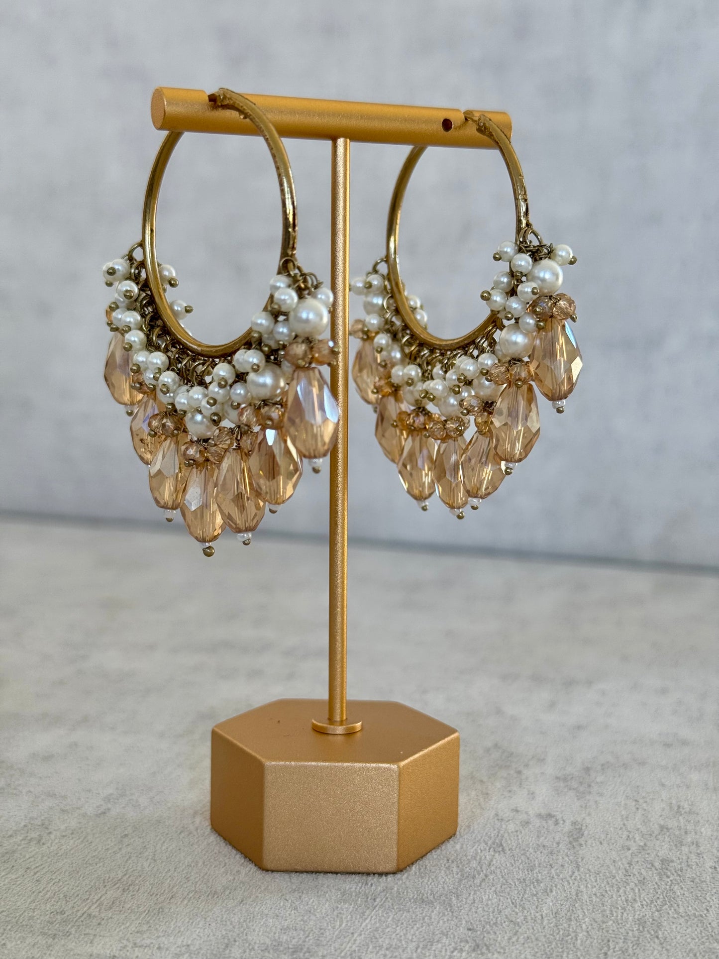 Ayura Designs Jhanak Balis – Champagne Crystal & Pearl Hoops