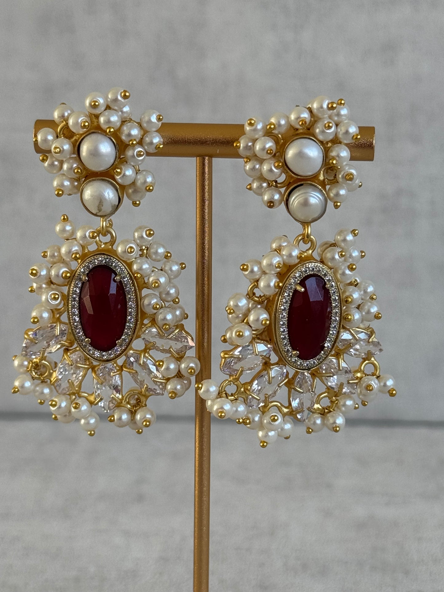 Ayura Designs Seraphina Earrings – Ruby, Pearls & Crystals