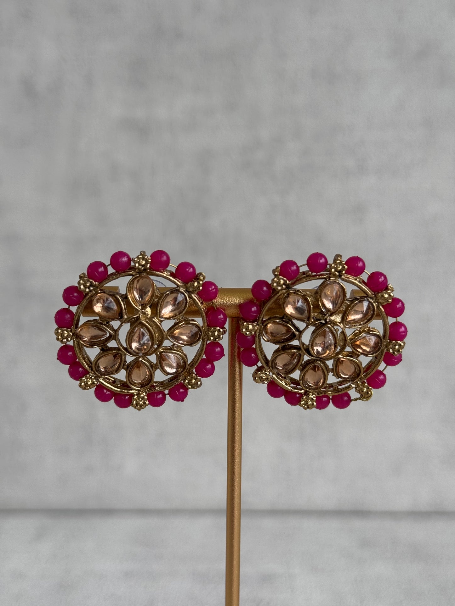 Ayura Designs Hala Set with Tikka & Studs – Magenta Beads & Champagne Kundan