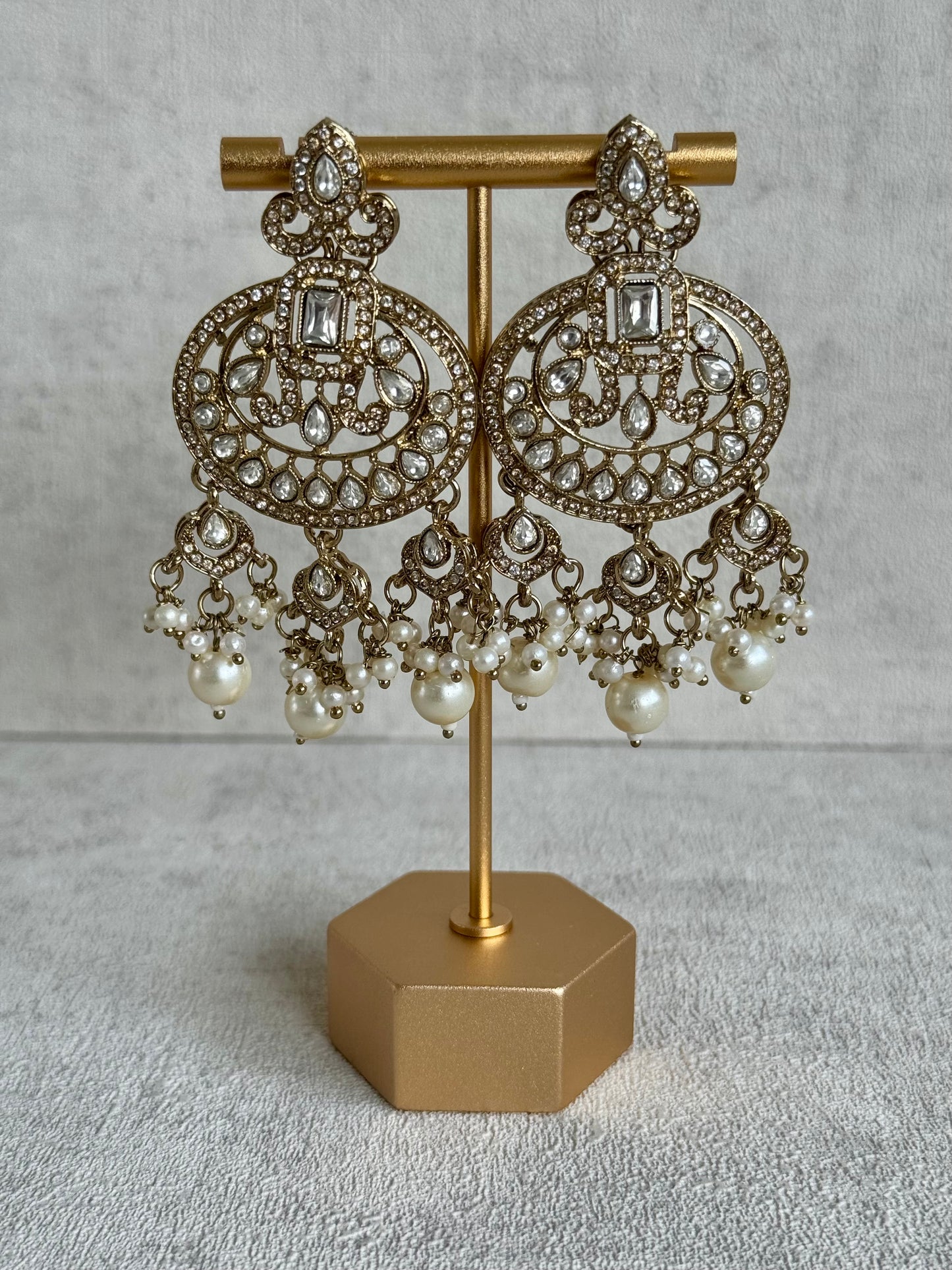 Ayura Designs Viana Choker Set with Earrings & Tikka – Antique Gold Finish, Mirror-Cut Stones & Pearl Drops