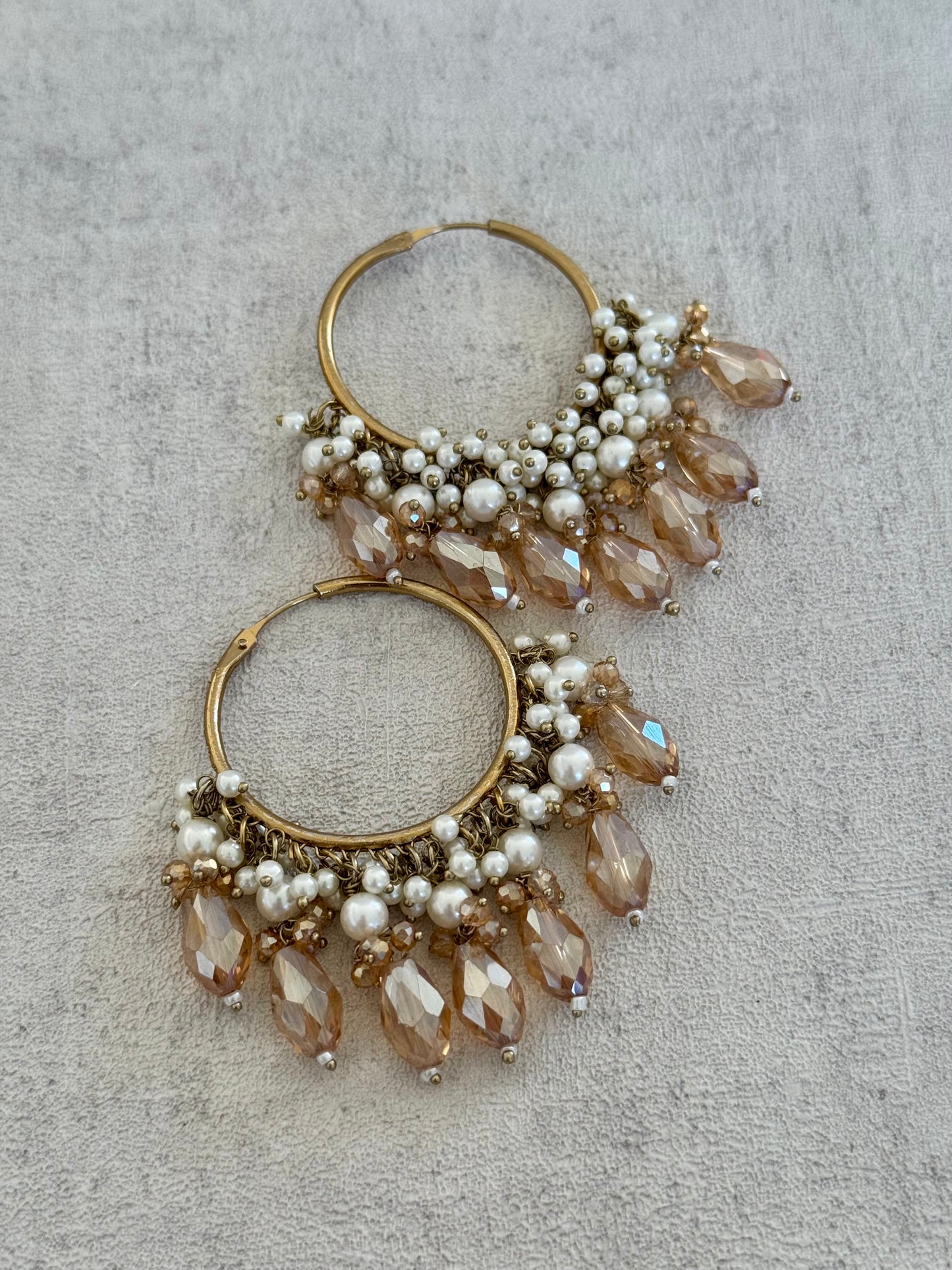 Ayura Designs Jhanak Balis – Champagne Crystal & Pearl Hoops