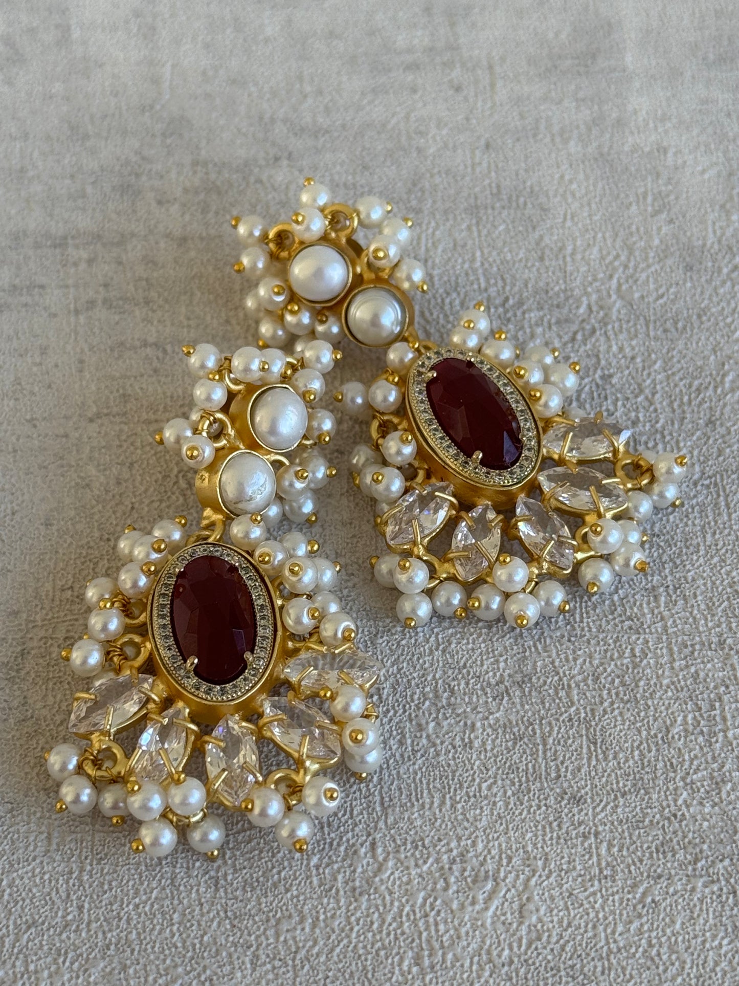 Ayura Designs Seraphina Earrings – Ruby, Pearls & Crystals