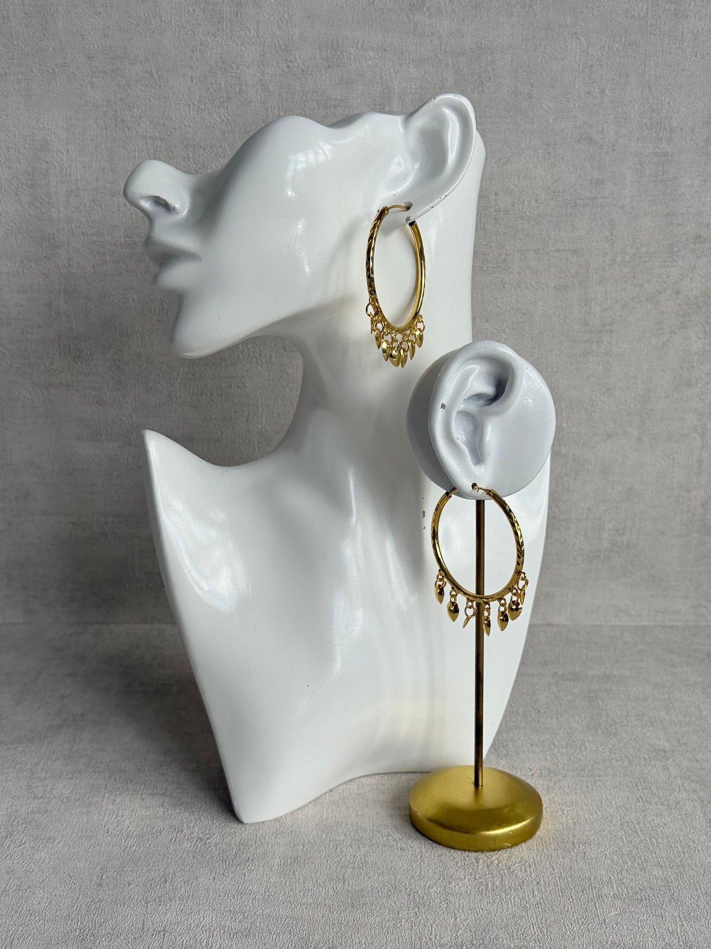 Ayura Designs Virsa Balis – Gold Hoop Earrings with Dangling Leaf Drops