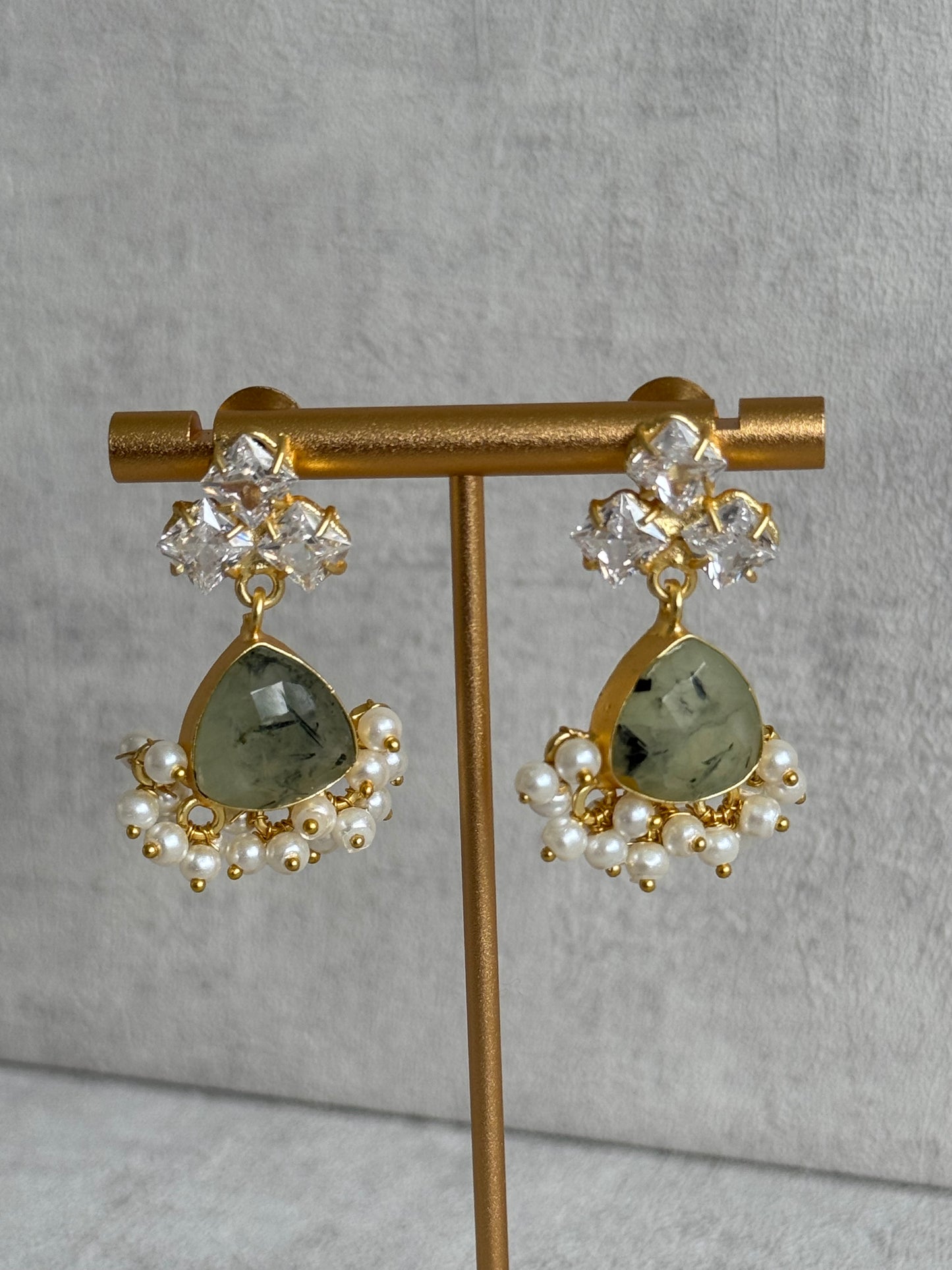 Ayura Designs Lala Set with Tikka & Earrings – Prehnite, Swarovski Crystals & Pearls