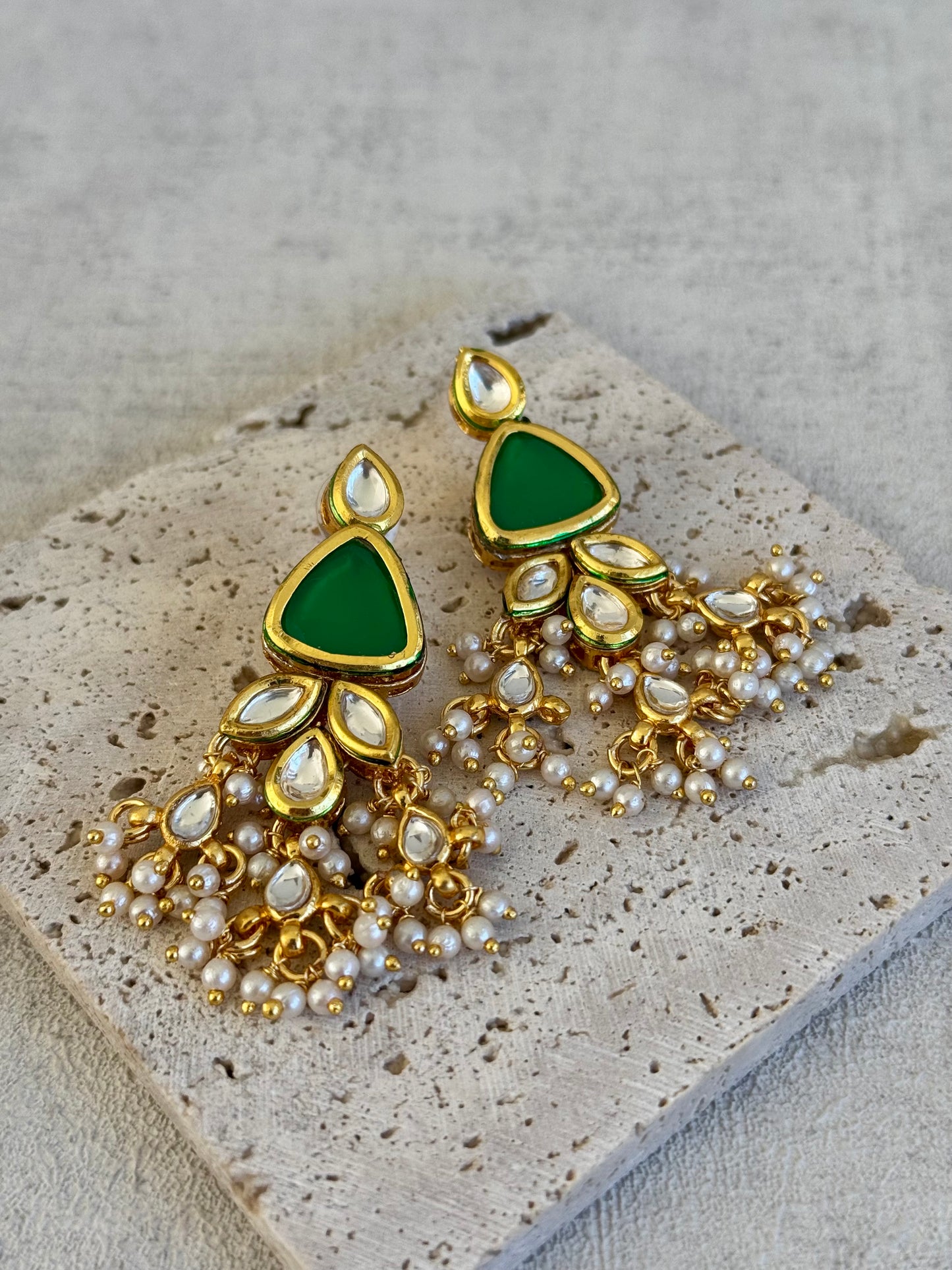 Ayura Designs Elina Set – Pearl Choker & Earrings with Green Stone Centerpiece and Kundan Detailing