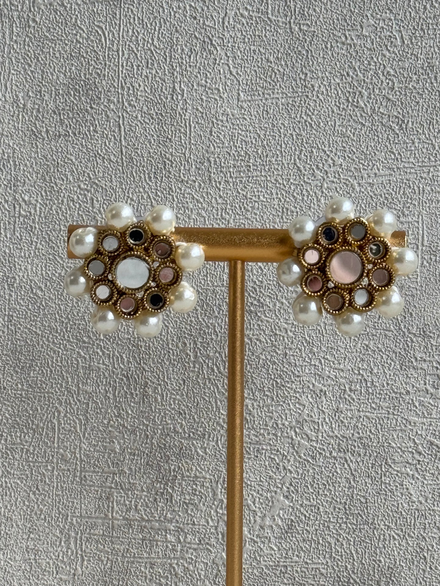Ayura Designs Hala Set with Studs – Mixed Mirror Work & Pearls in Gold Finish