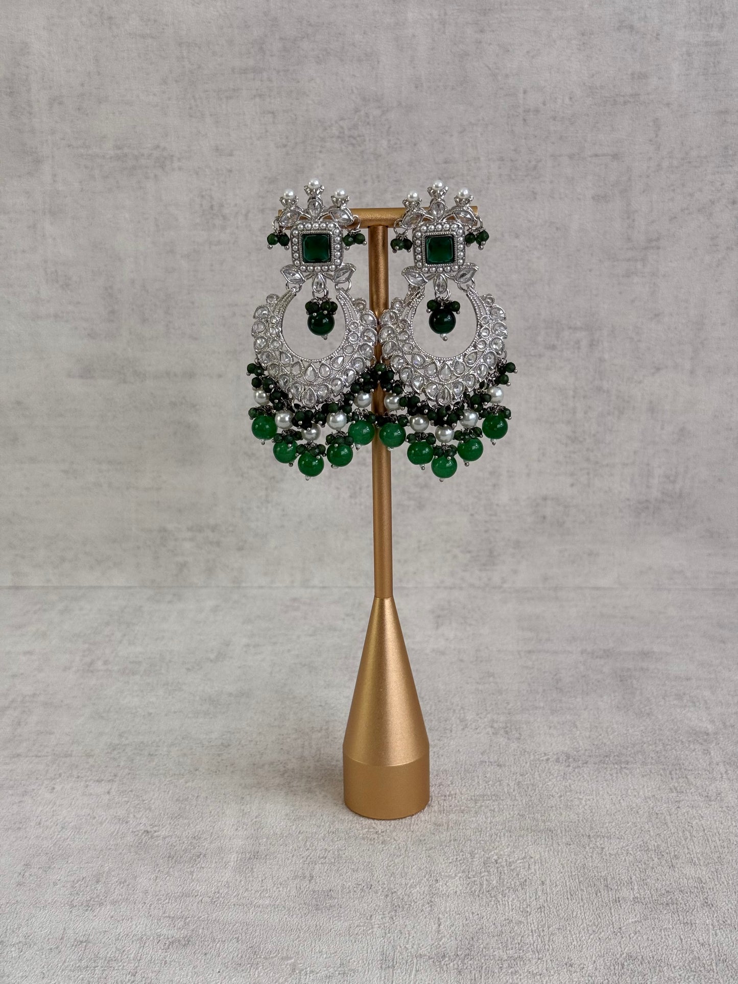 Ayura Designs Sarwat Choker Set – Emerald Green Stones, Ivory Pearl Drops & Antique Silver Finish