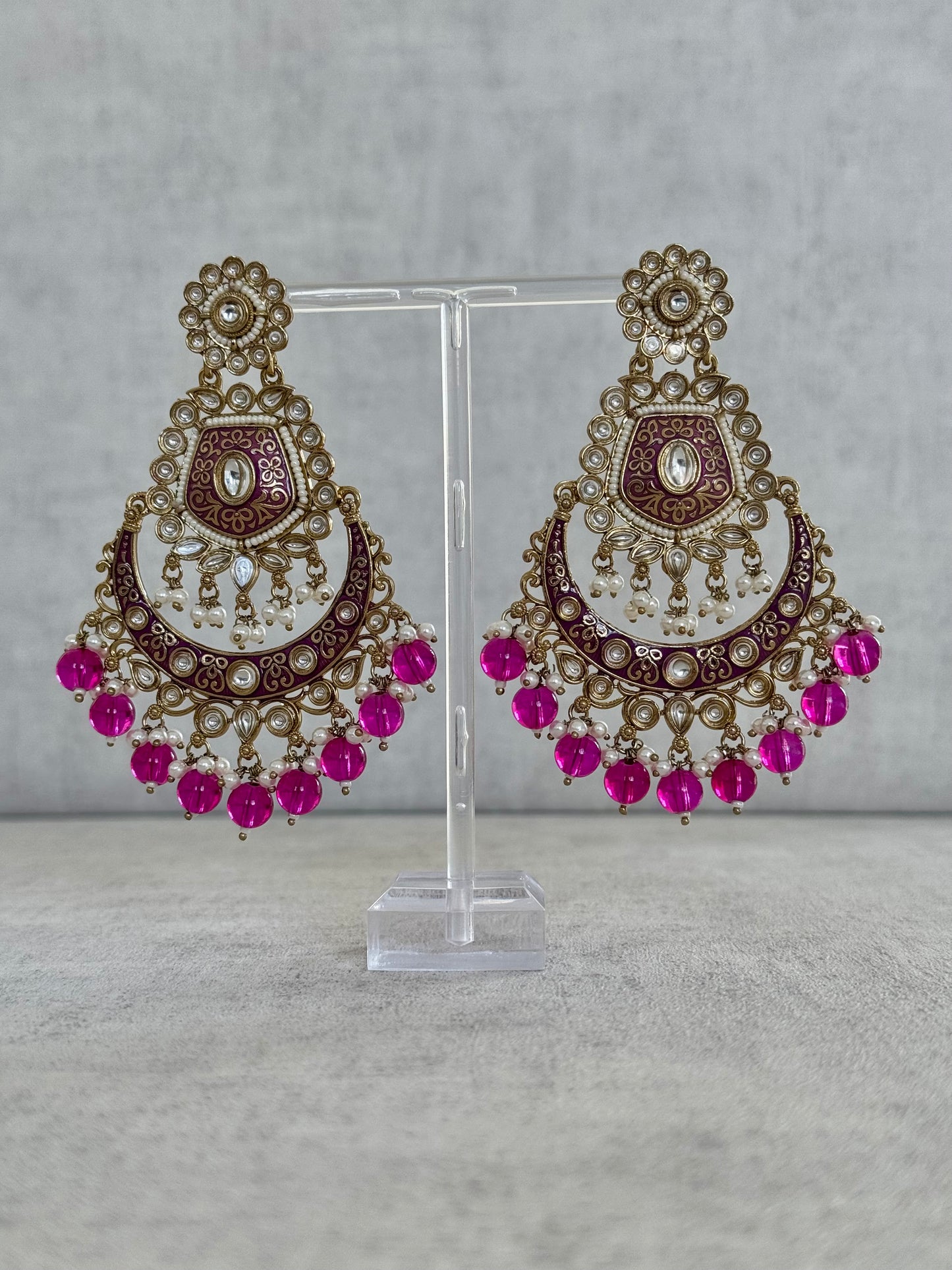 Ayura Designs Safa Antique Gold Chandbali Earrings with Pearl and Pink Bead Accents