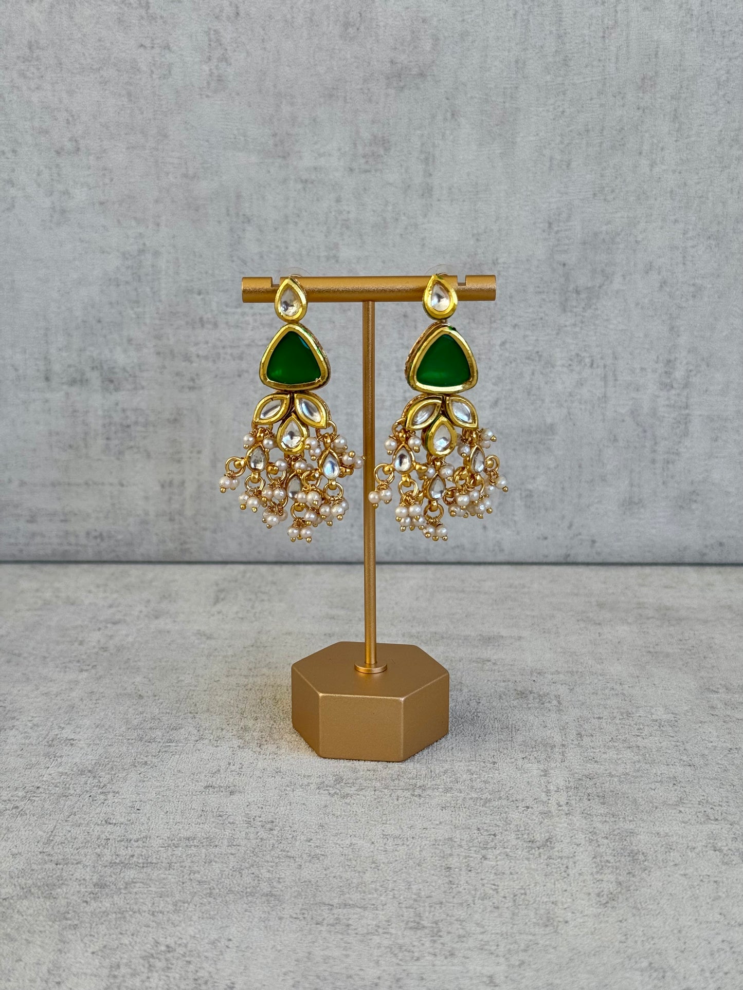 Ayura Designs Elina Set – Pearl Choker & Earrings with Green Stone Centerpiece and Kundan Detailing