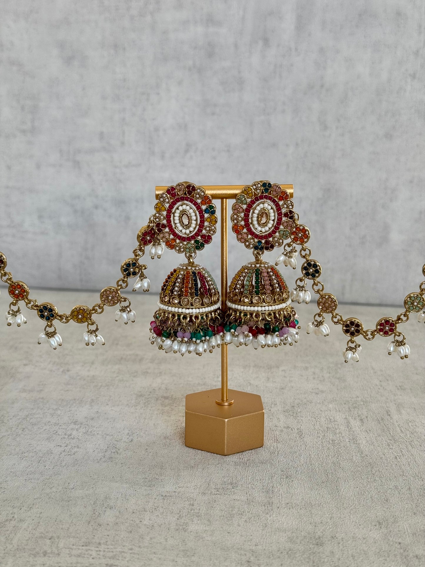 Ayura Designs Satrang Jhumkis – Kundan & Pearl with Multicolor Beaded Sahare