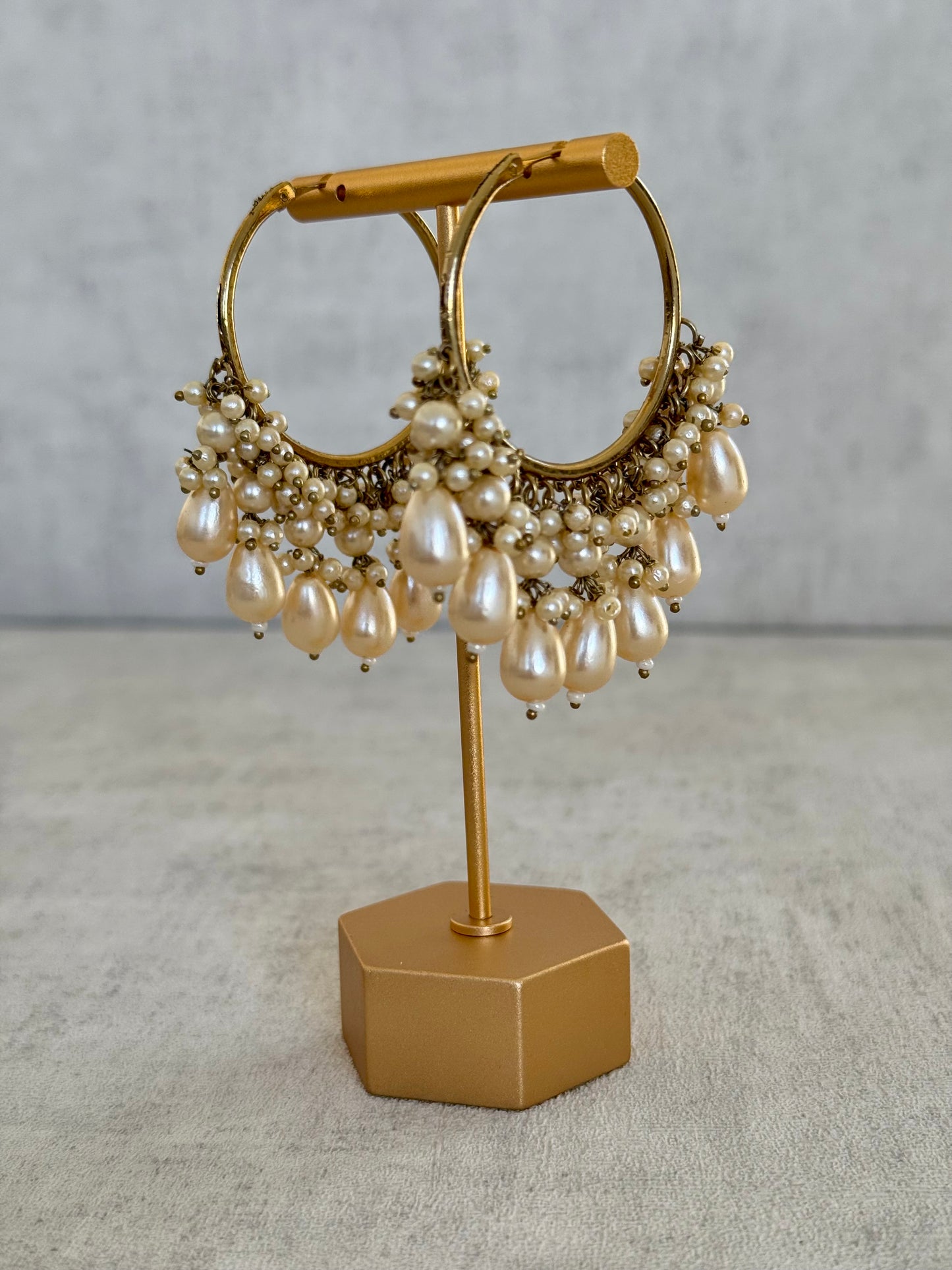 Ayura Designs Jhanak Balis – Antique Gold Pearl Hoops