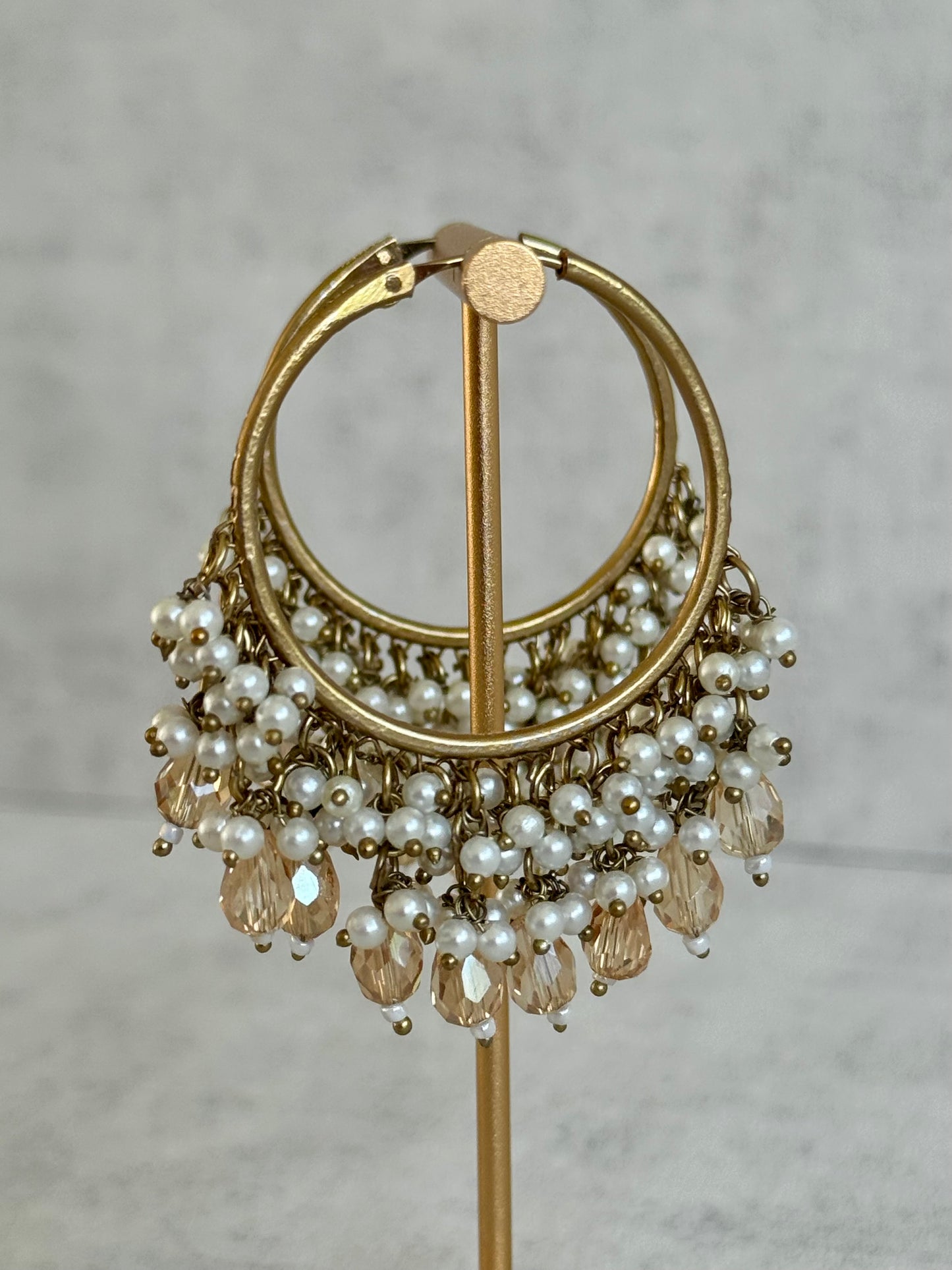Ayura Designs Jhanak Balis – Antique Gold Pearl Hoops