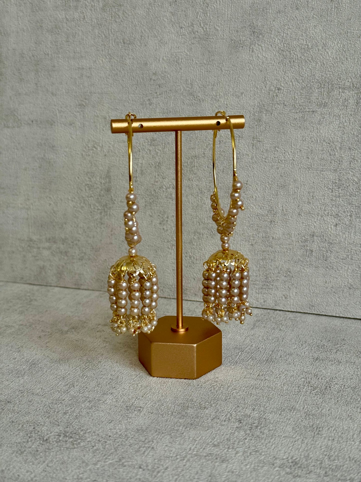 Ayura Designs Nimya Balis – Pearl Hoop Earrings with Dome Jhumki Drops