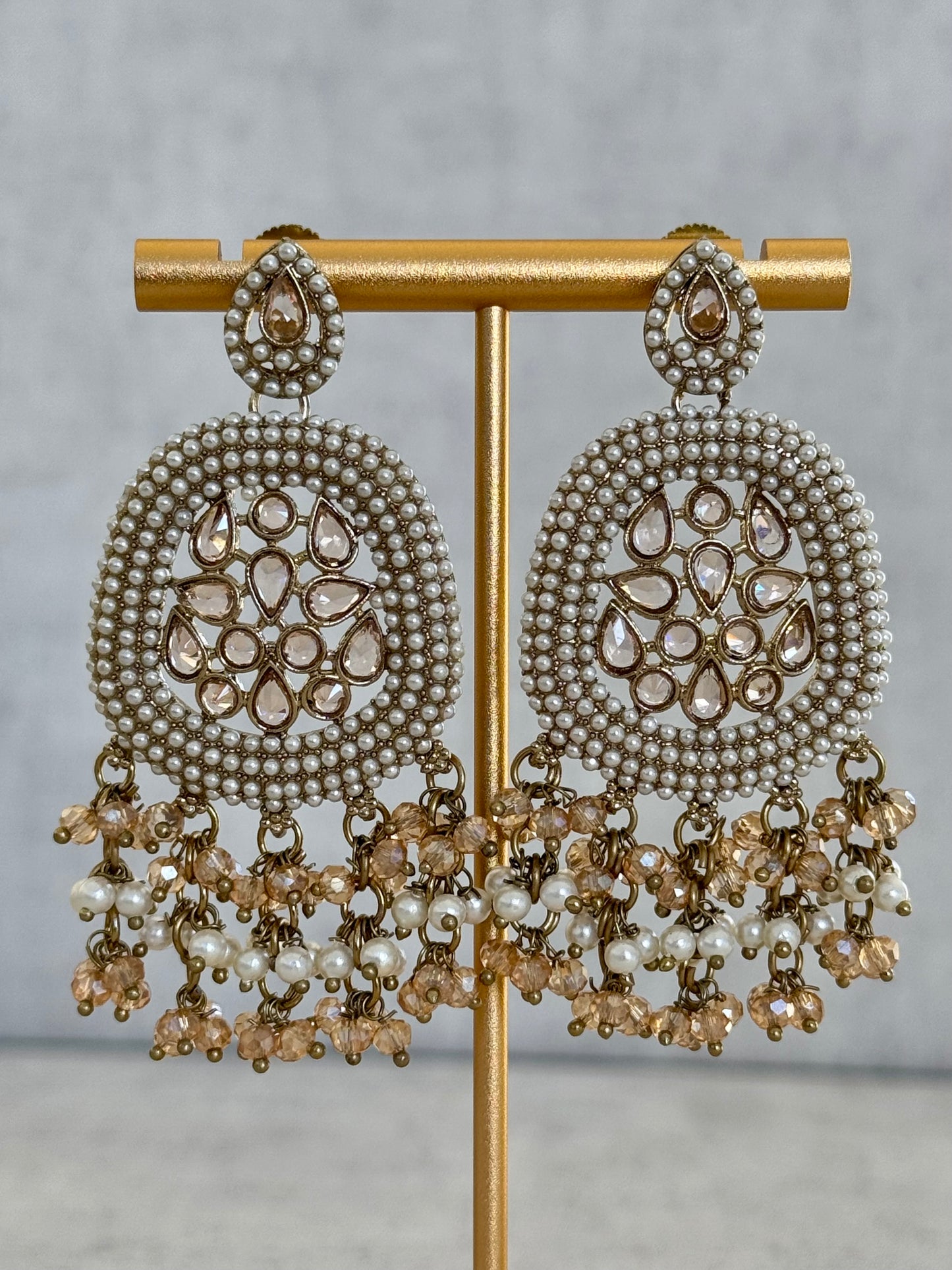 Ayura Designs Geela Earrings – Mint Green & Champagne Kundan Statement Earrings