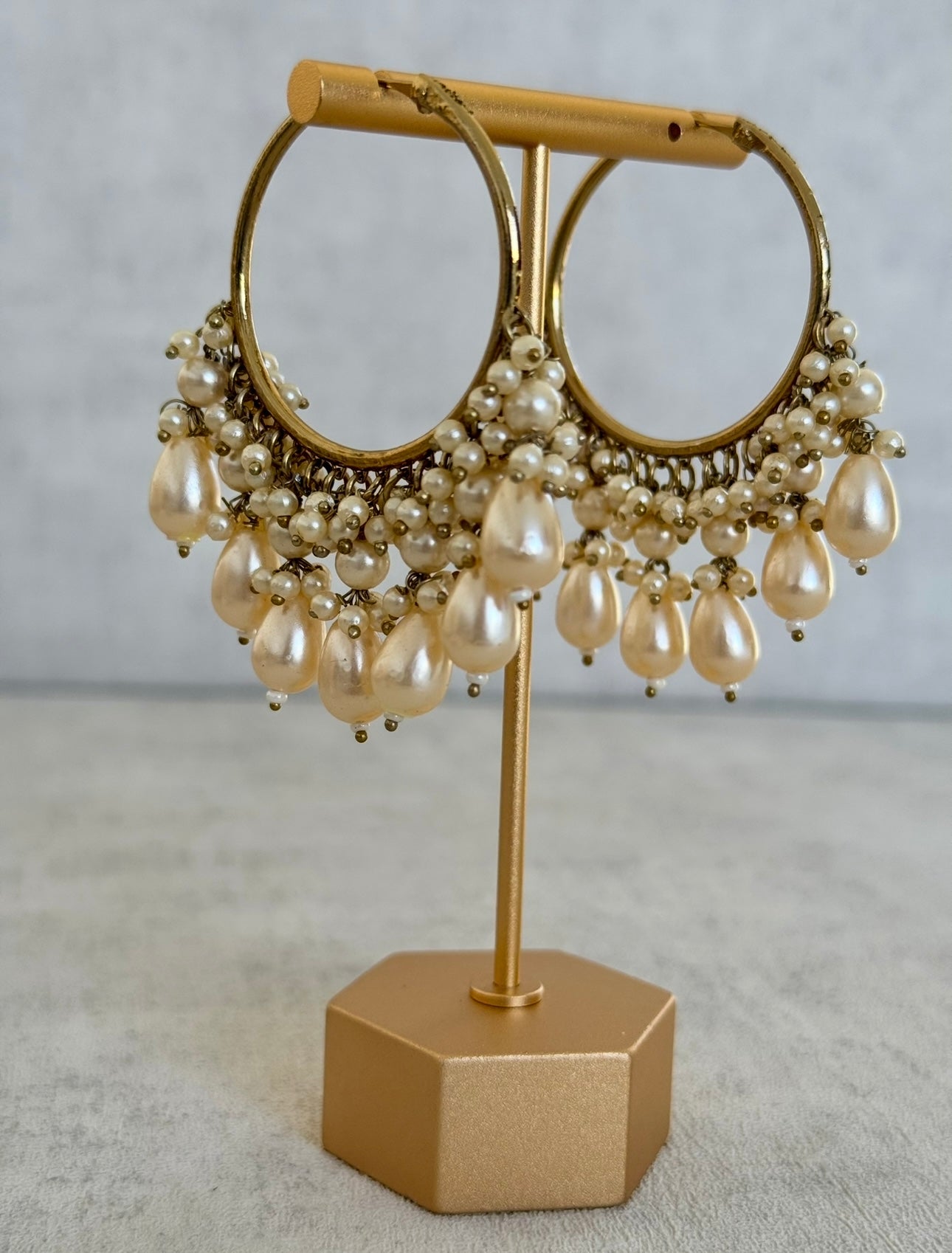 Ayura Designs Jhanak Balis – Champagne Crystal & Pearl Hoops
