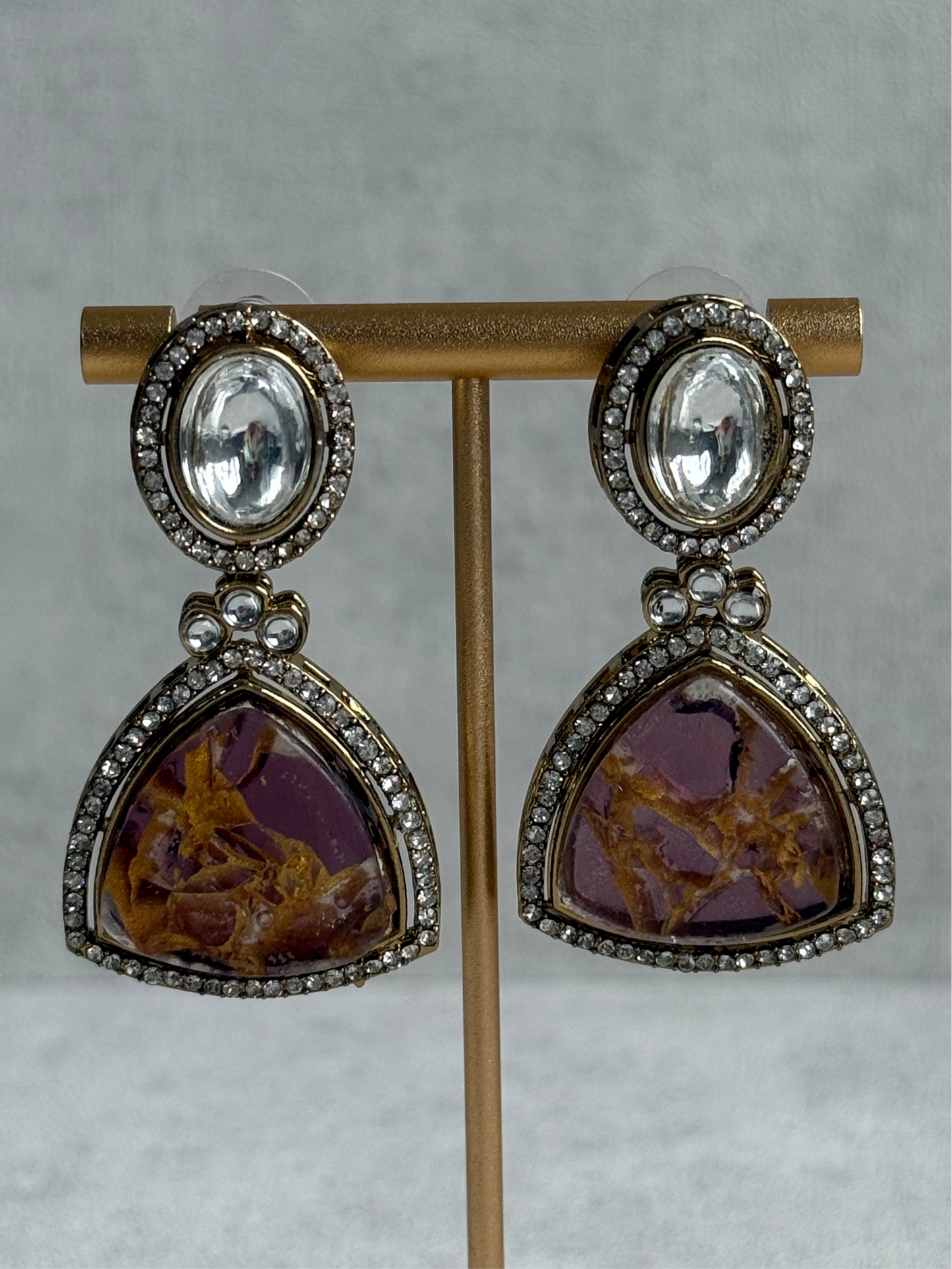Ayura Designs Florence Earrings – mirror cut studs with Deep Ink Blue Marble Resin & Crystal Borders
