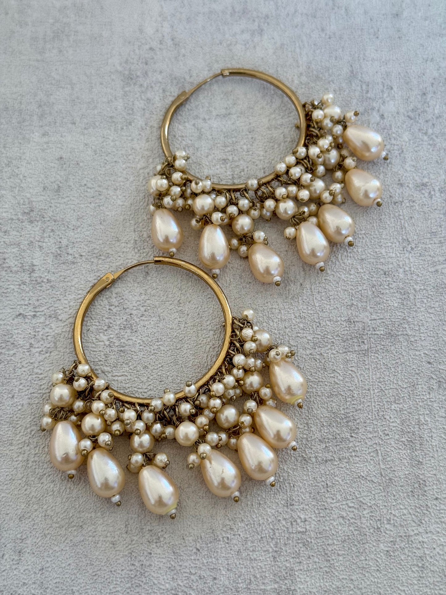 Ayura Designs Jhanak Balis – Antique Gold Pearl Hoops
