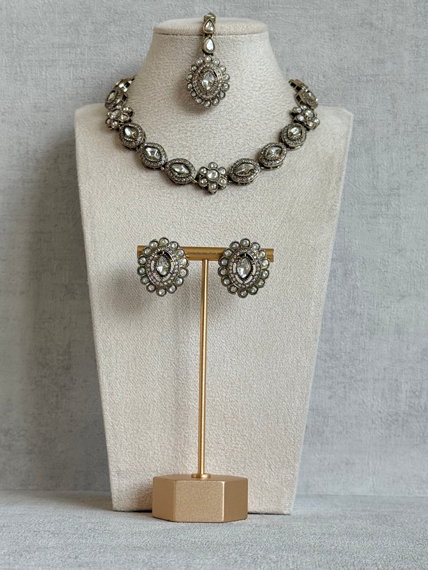 Ayura Designs Ivy Necklace Set with Studs & Tikka – Crystal Kundan Detailing