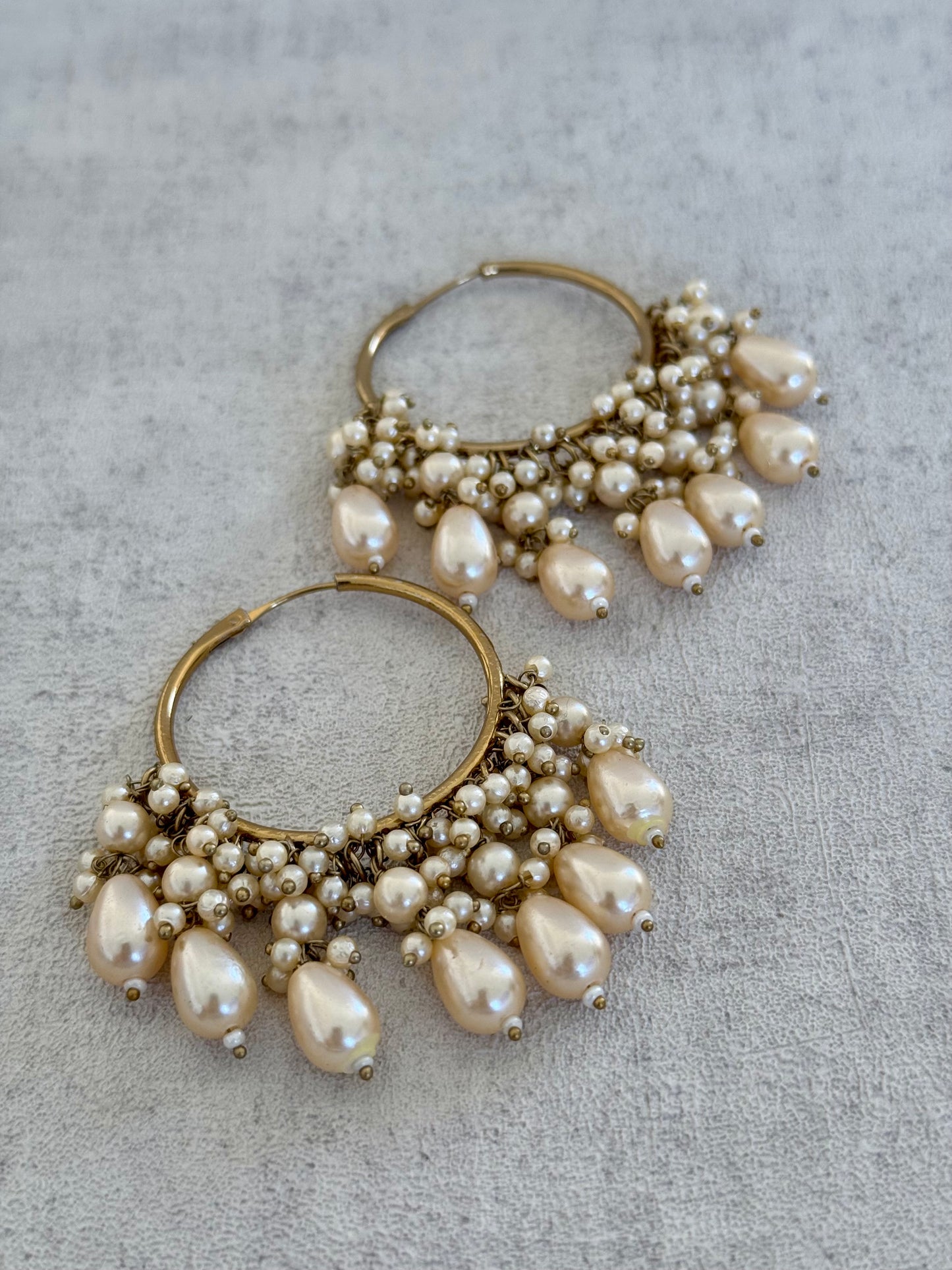 Ayura Designs Jhanak Balis – Antique Gold Pearl Hoops